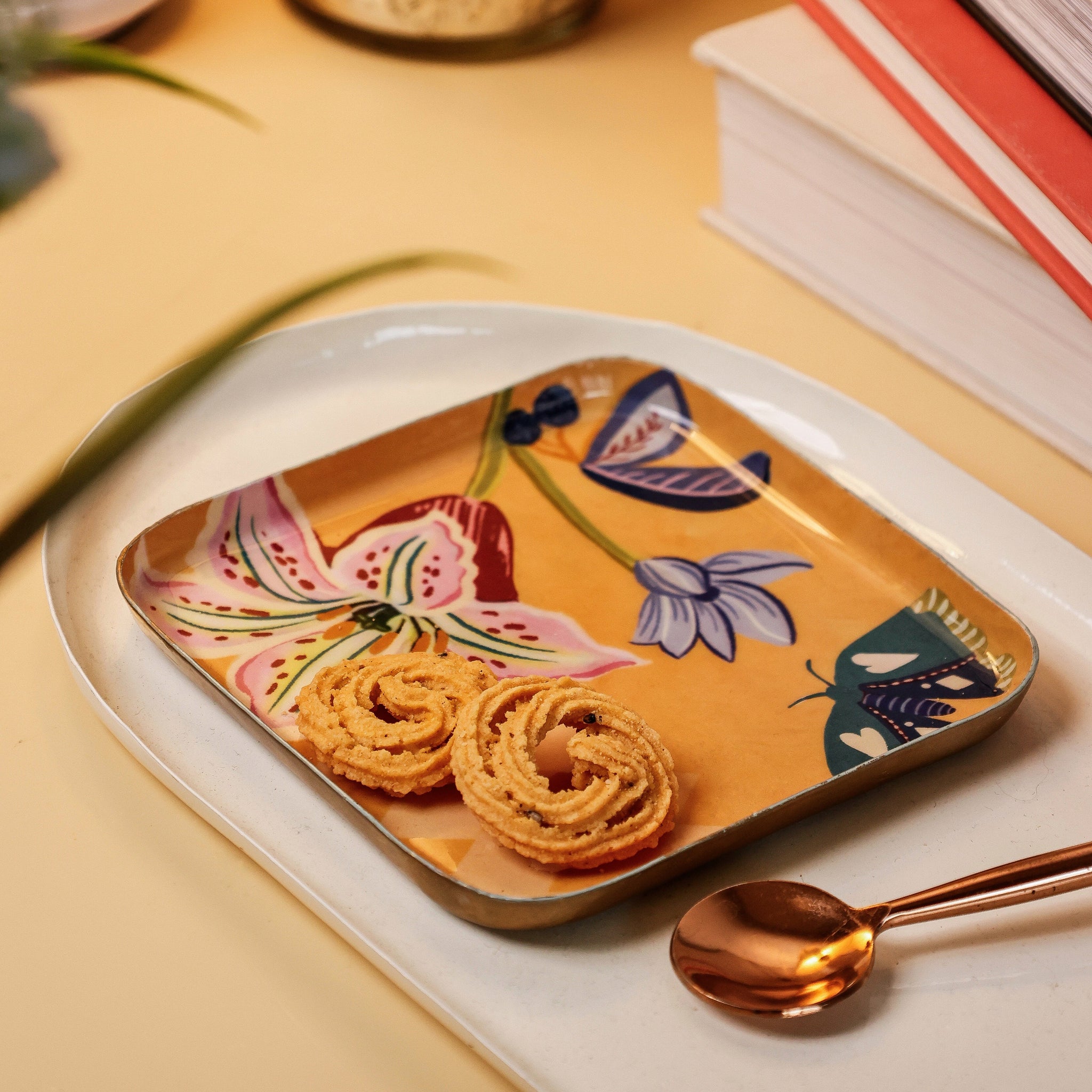 Bloom Room Metal Square Platter - Yellow