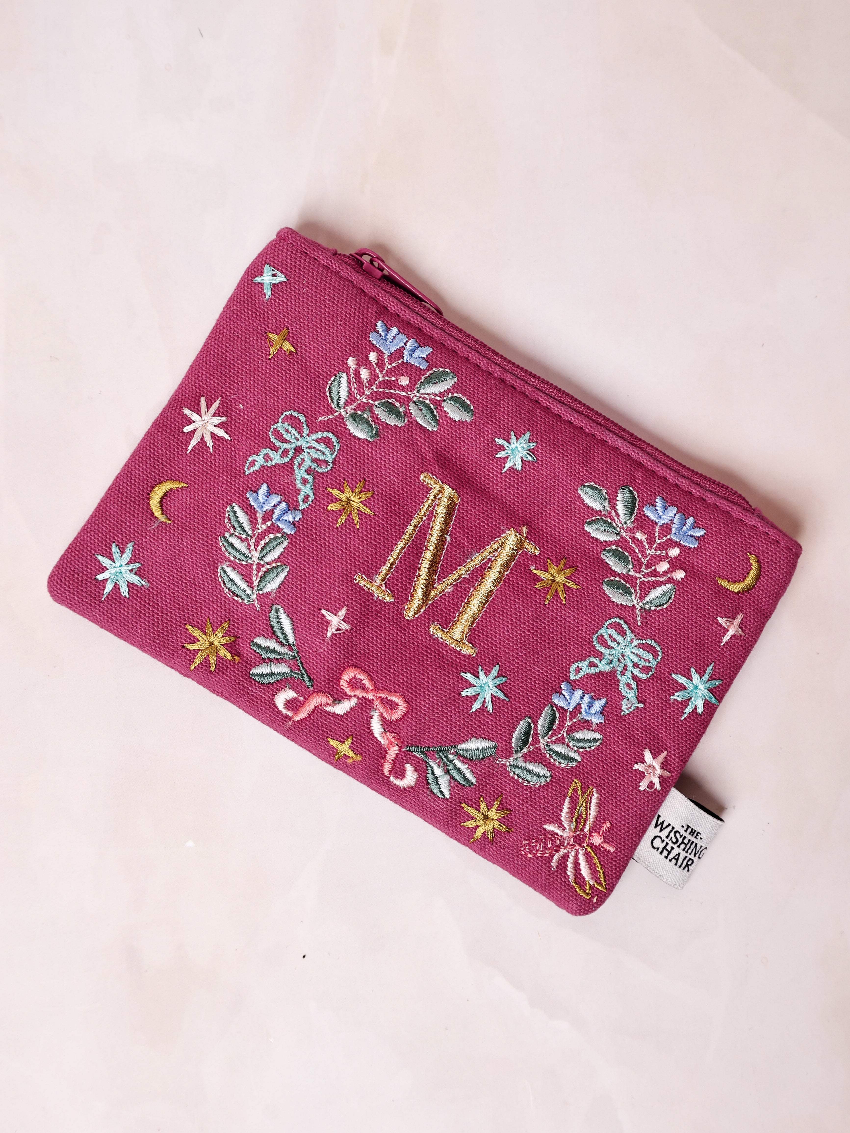 Secret Garden Embroidered Monogram Coin Pouch