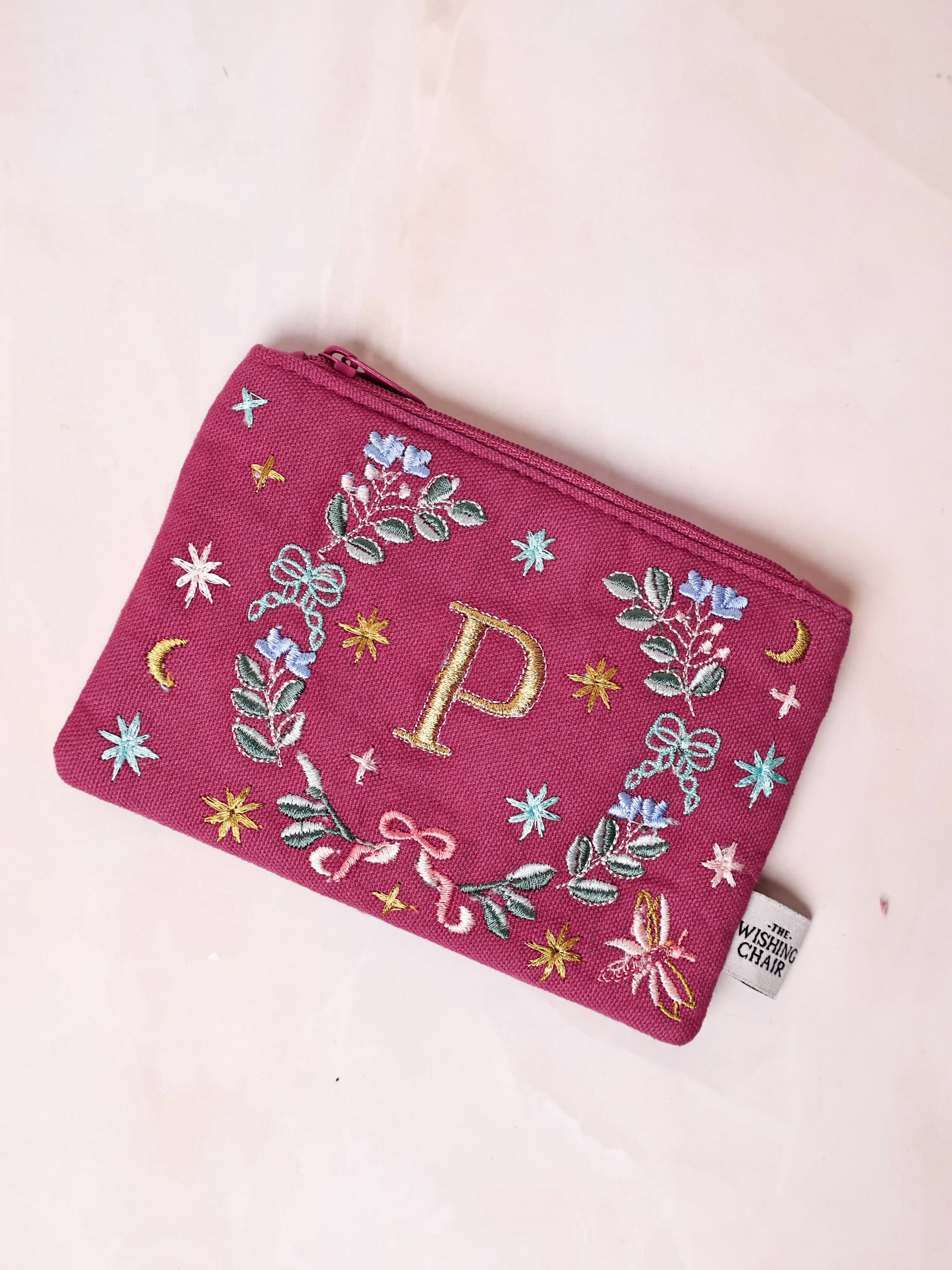 Secret Garden Embroidered Monogram Coin Pouch