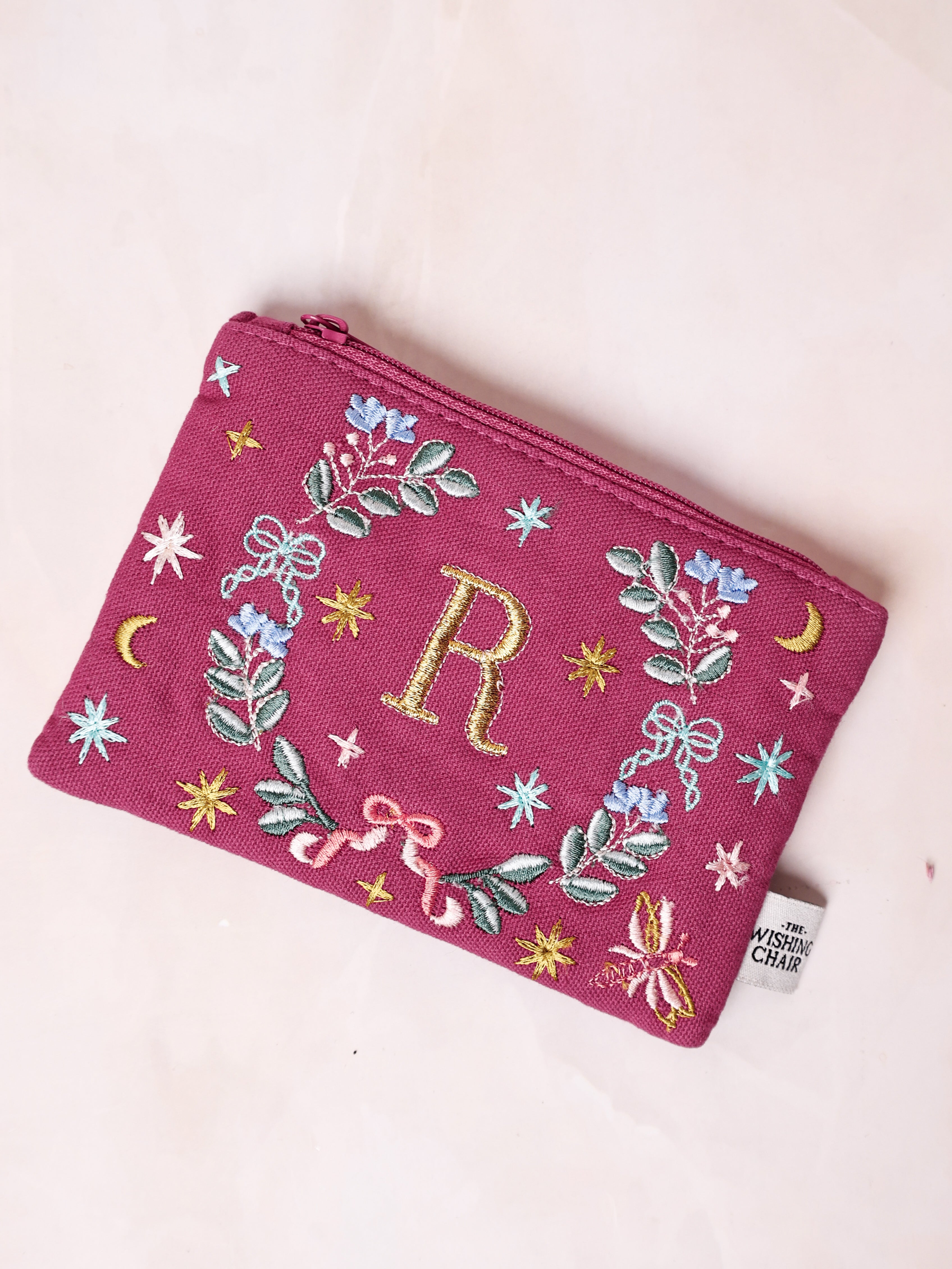Secret Garden Embroidered Monogram Coin Pouch
