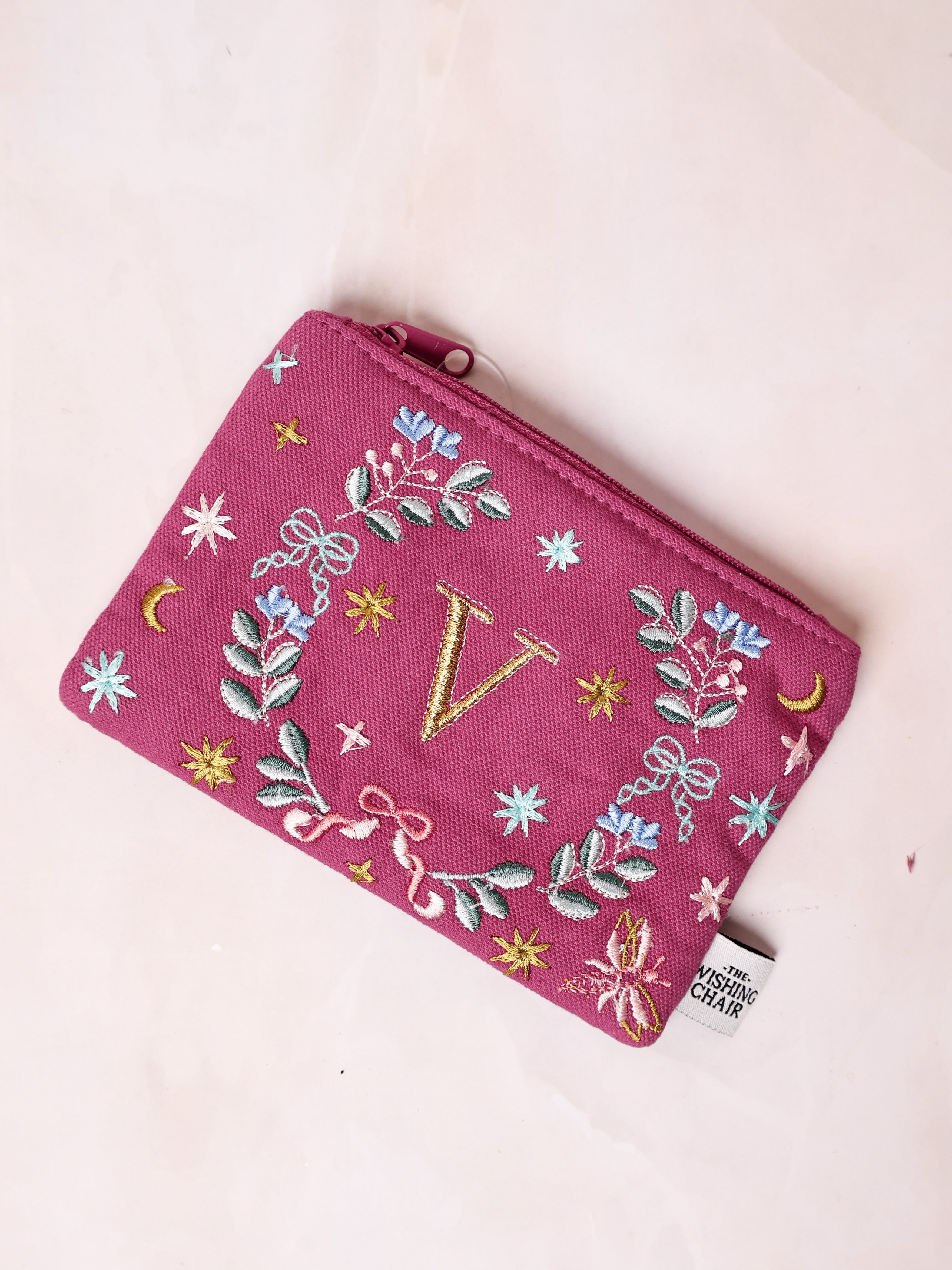 Secret Garden Embroidered Monogram Coin Pouch