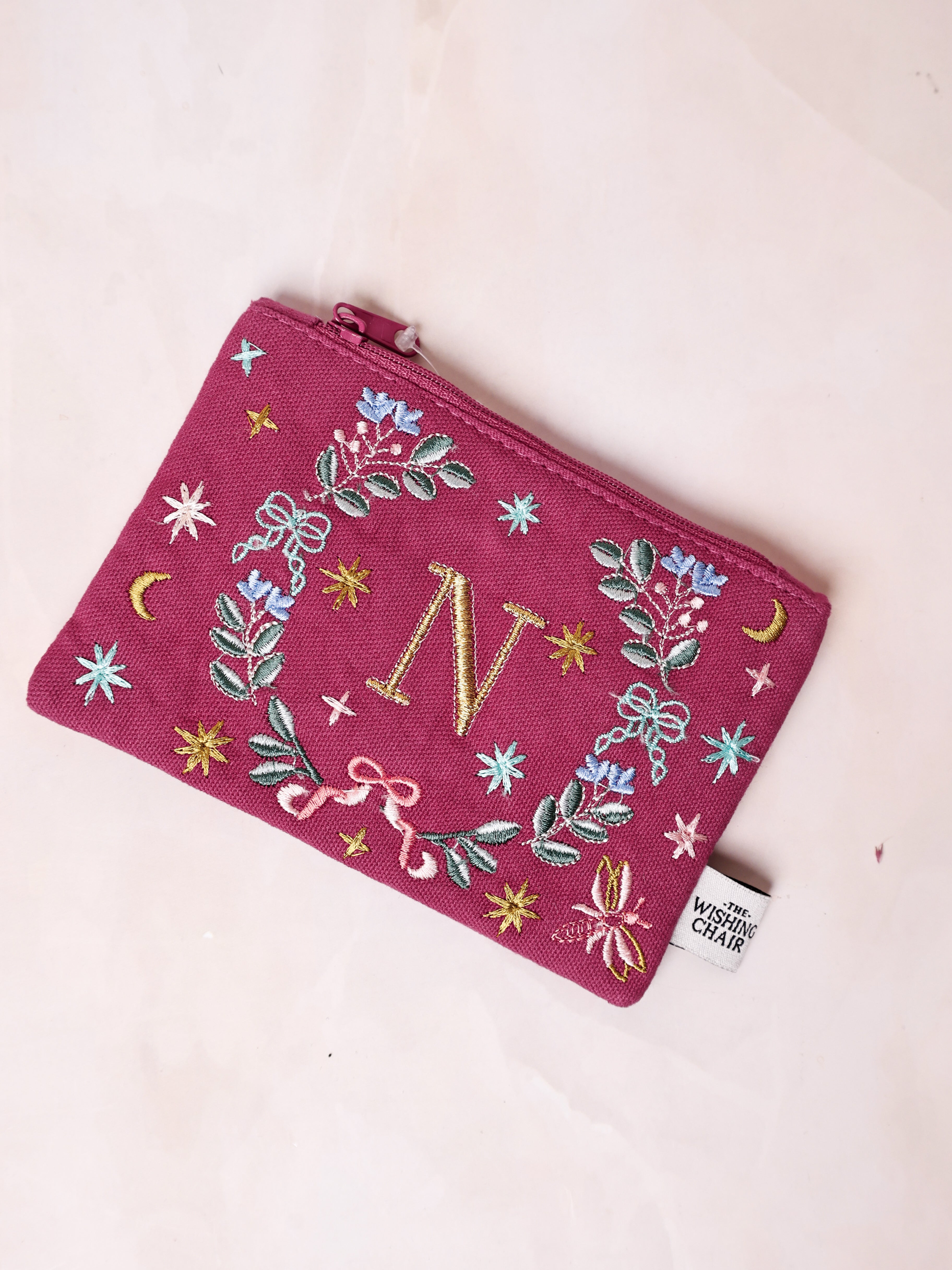 Secret Garden Embroidered Monogram Coin Pouch