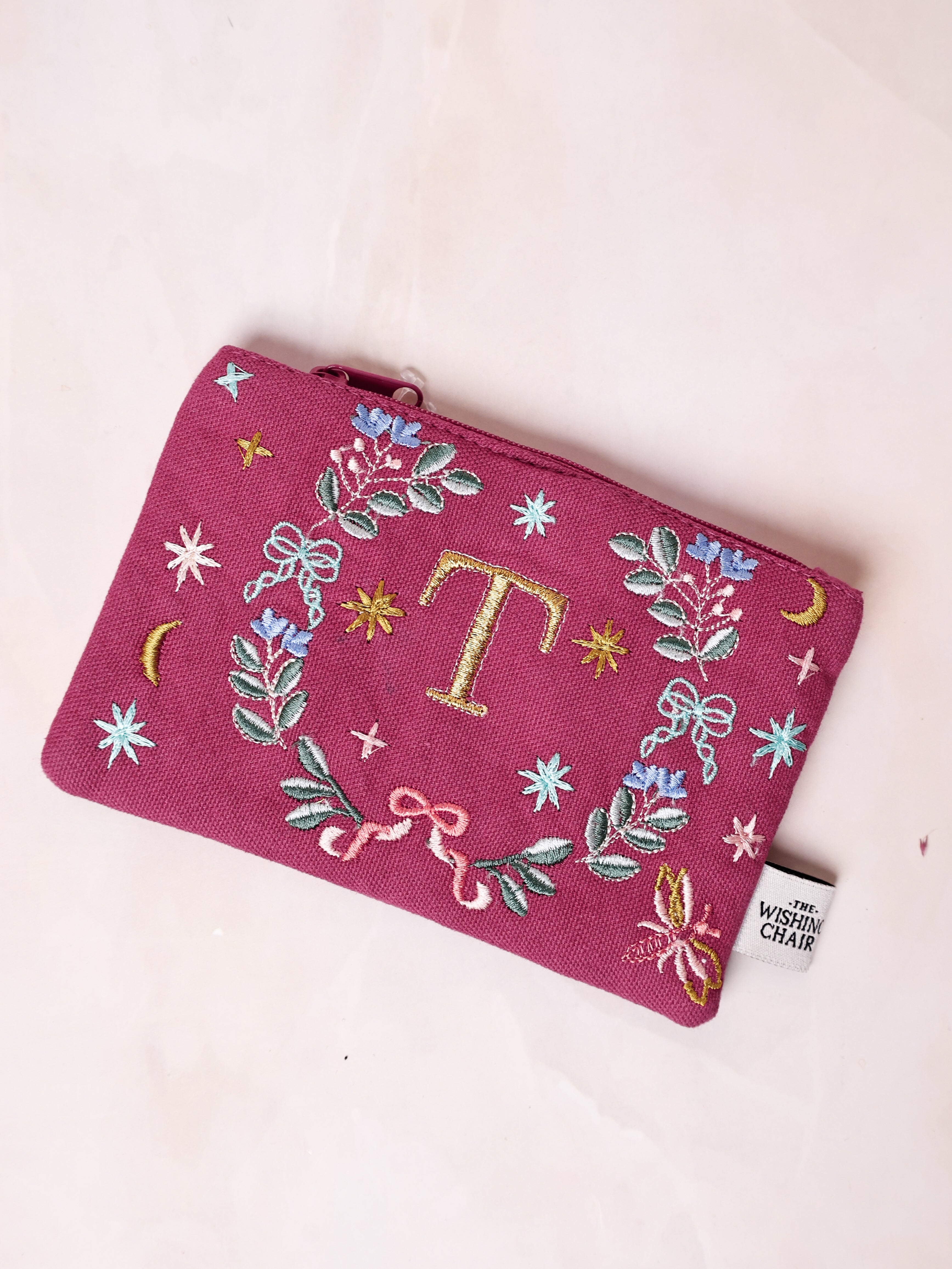 Secret Garden Embroidered Monogram Coin Pouch