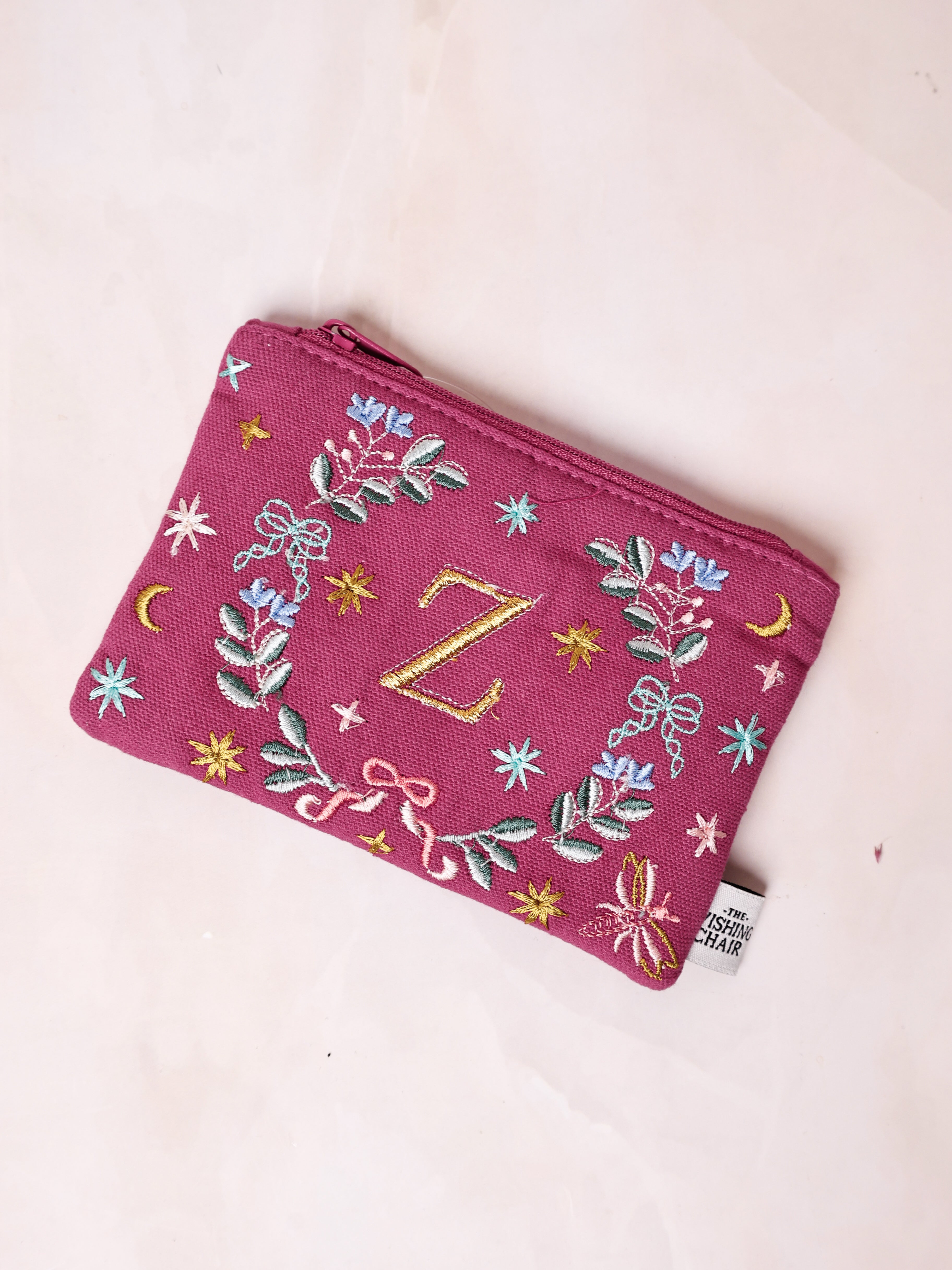 Secret Garden Embroidered Monogram Coin Pouch