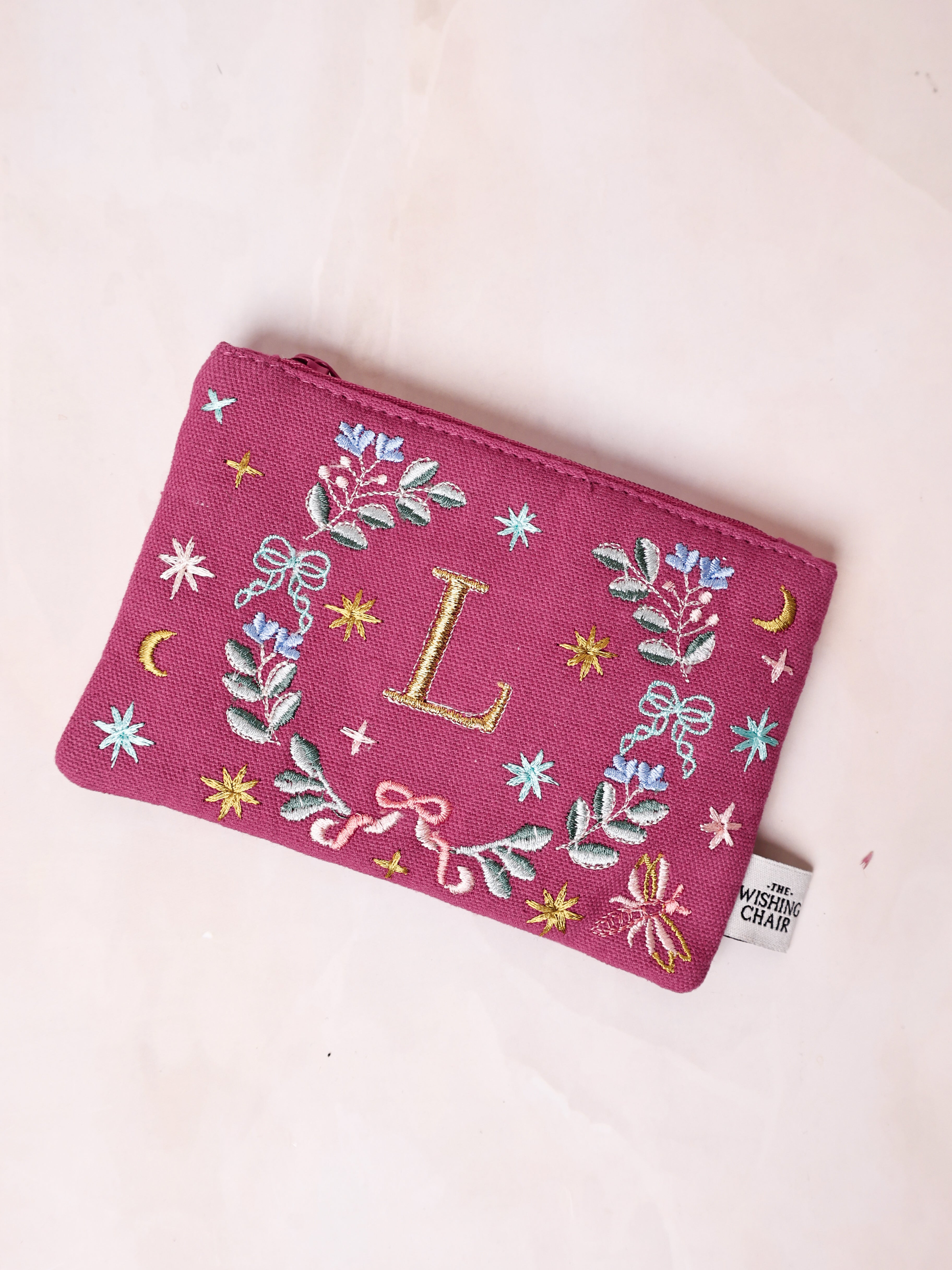 Secret Garden Embroidered Monogram Coin Pouch