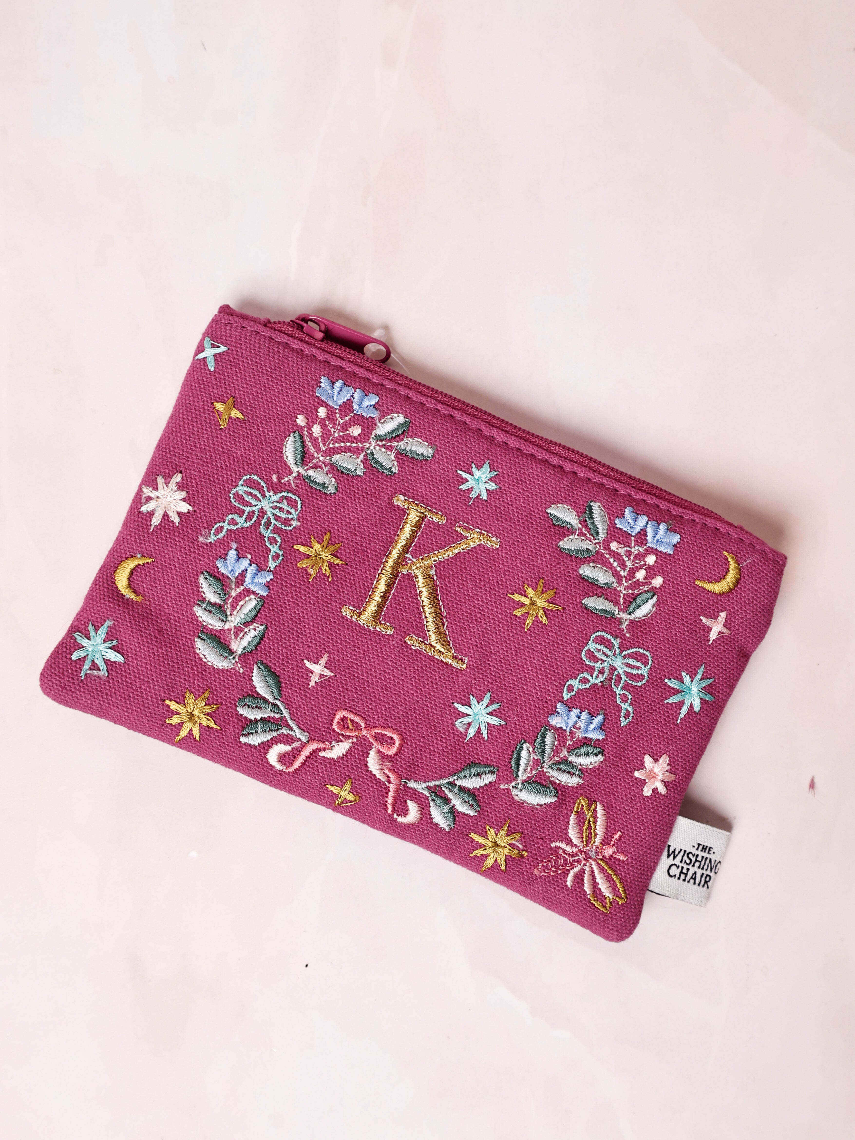 Secret Garden Embroidered Monogram Coin Pouch