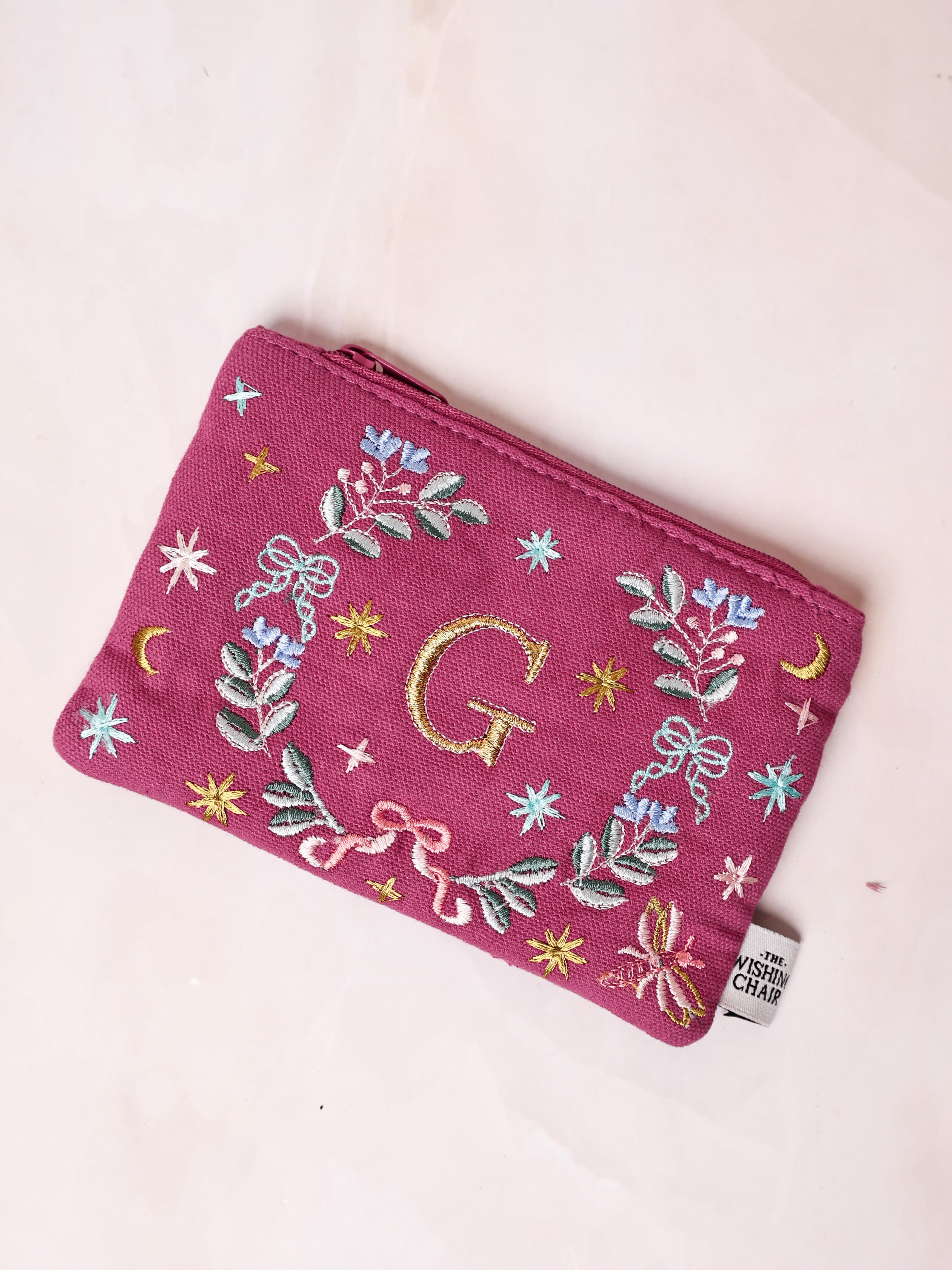 Secret Garden Embroidered Monogram Coin Pouch