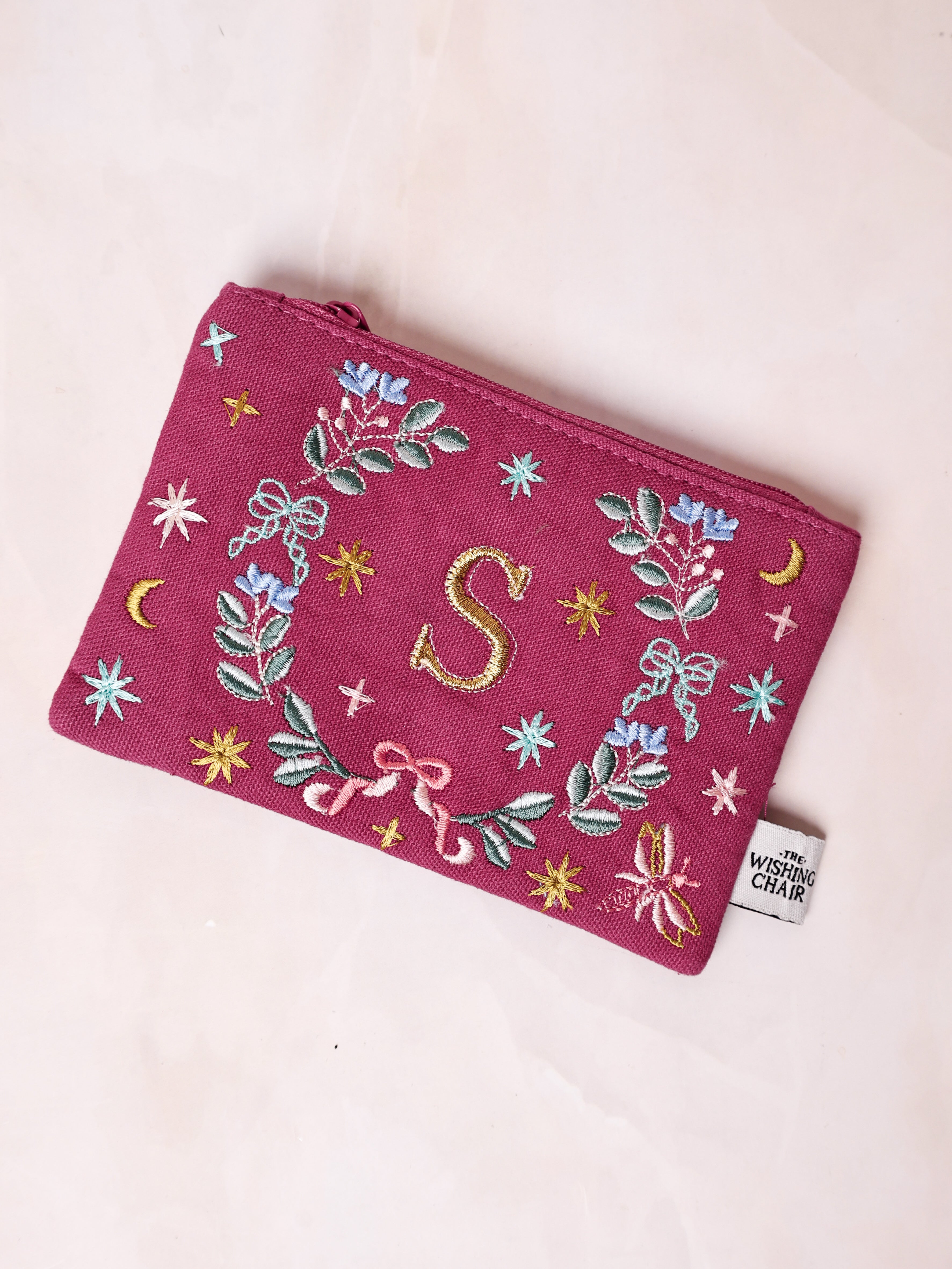 Secret Garden Embroidered Monogram Coin Pouch