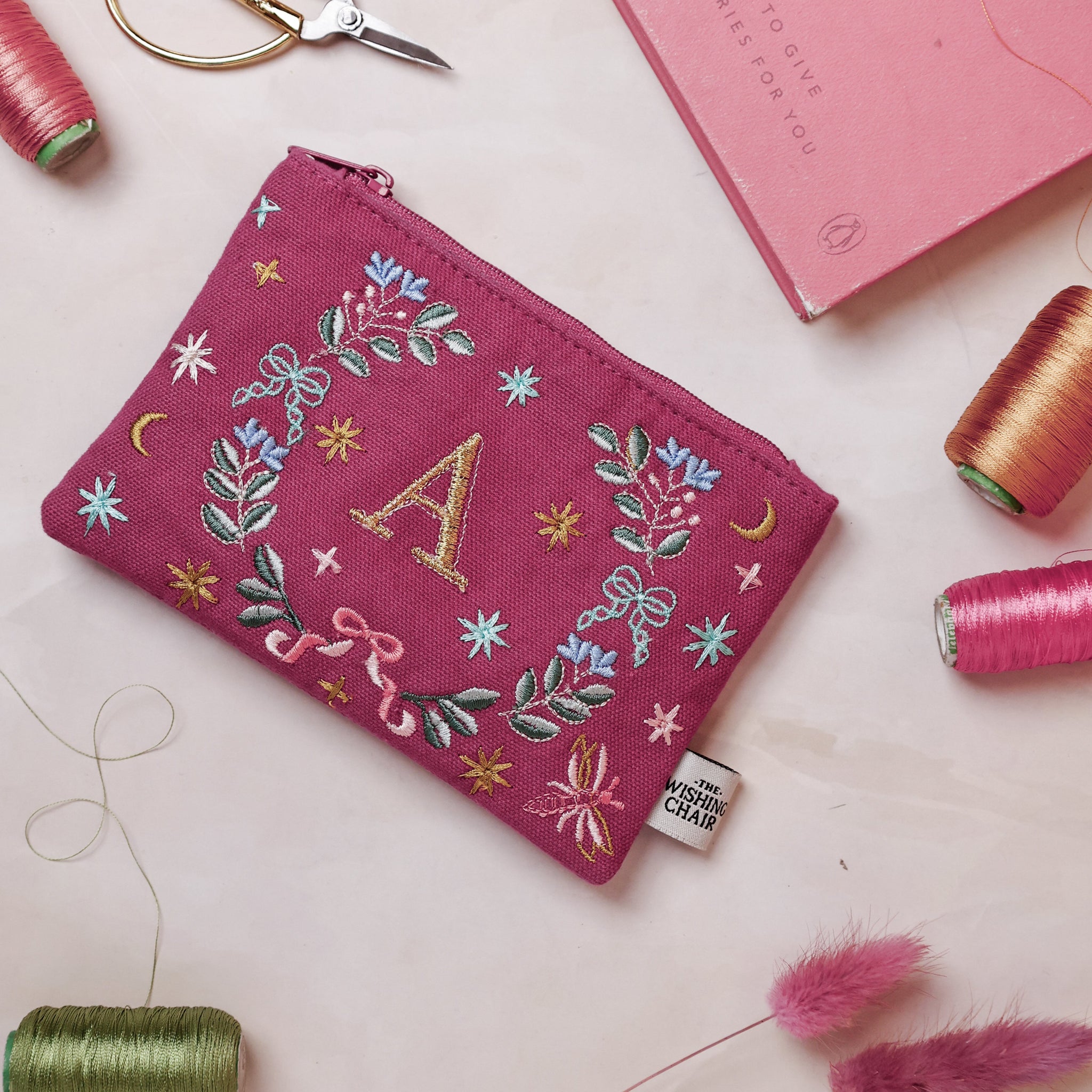 Secret Garden Embroidered Monogram Coin Pouch
