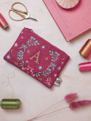 Secret Garden Embroidered Monogram Coin Pouch