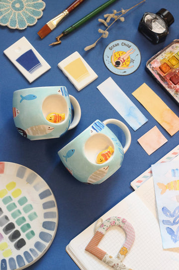 Peek a Boo Handpainted Ceramic Mug