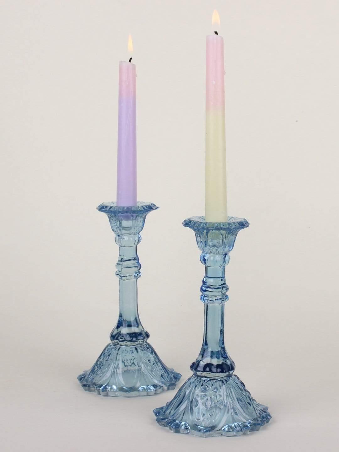 Vintage Recyled Glass Candle Holders - Tall - Set Of 2