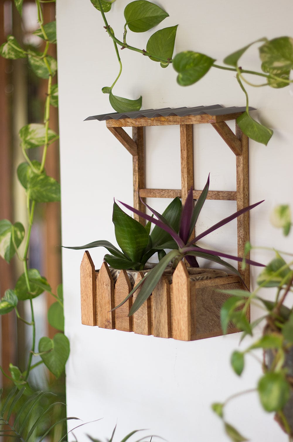 Wooden Hut Planter Holder
