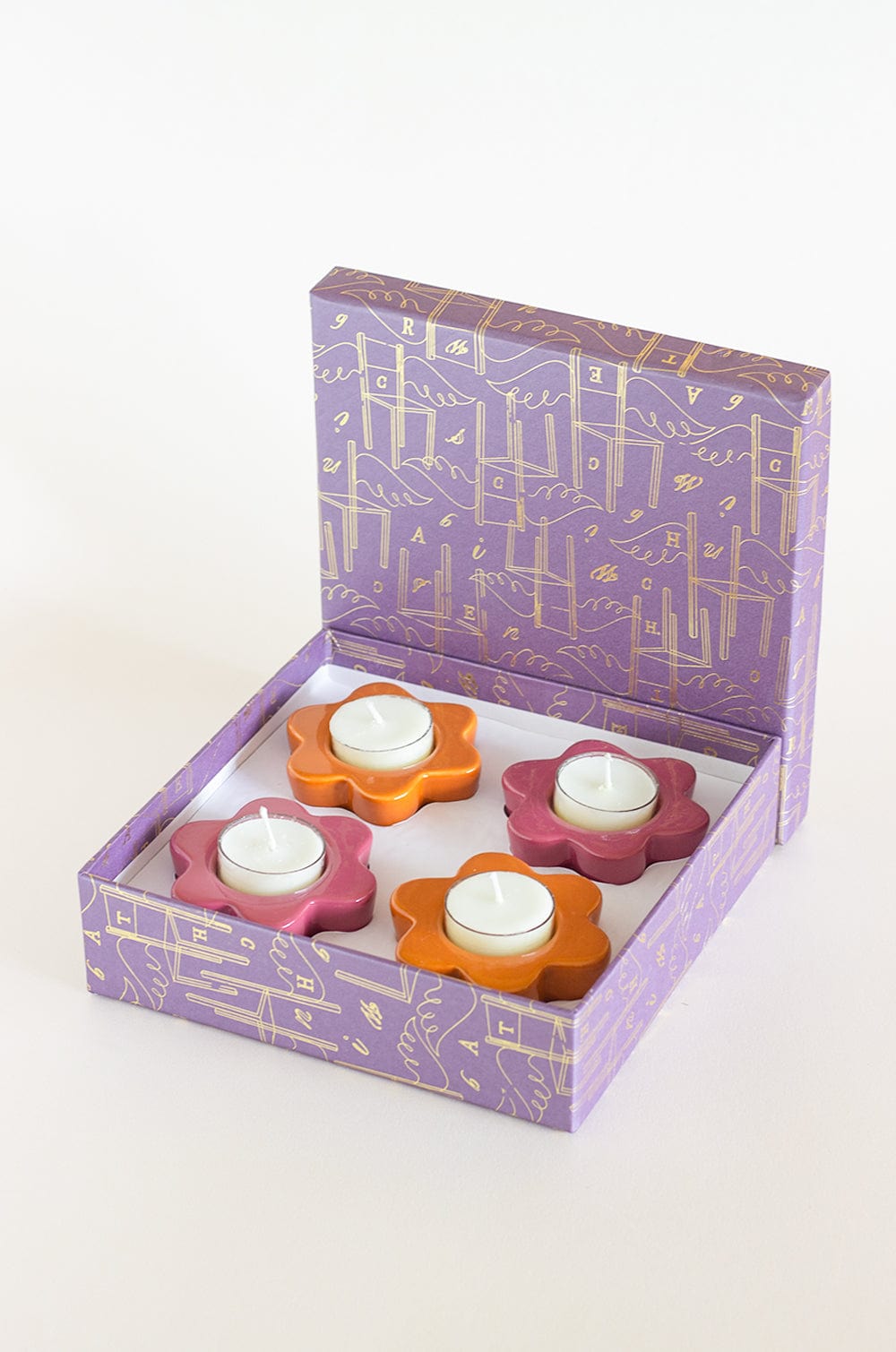 Daisy Wheel Ceramic Tealight Holder - Set of 4