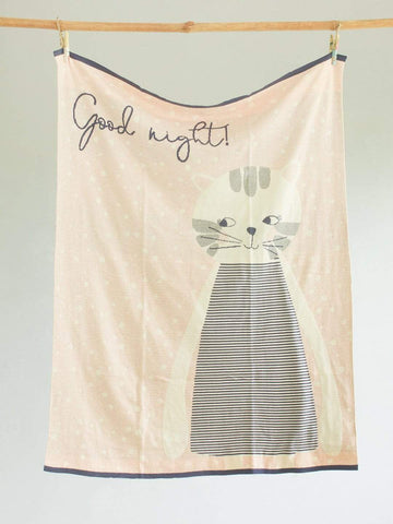 Cattitude Knitted Cotton Baby Blanket