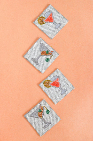 Cheers Hand Embroidery Beaded Coasters -Set of 4