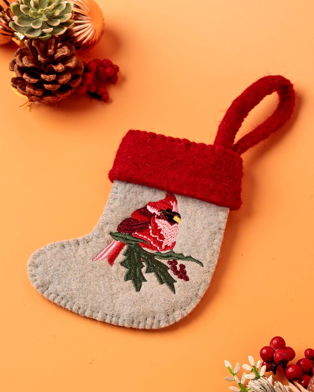 Red Robin Felt Stocking Xmas Ornament
