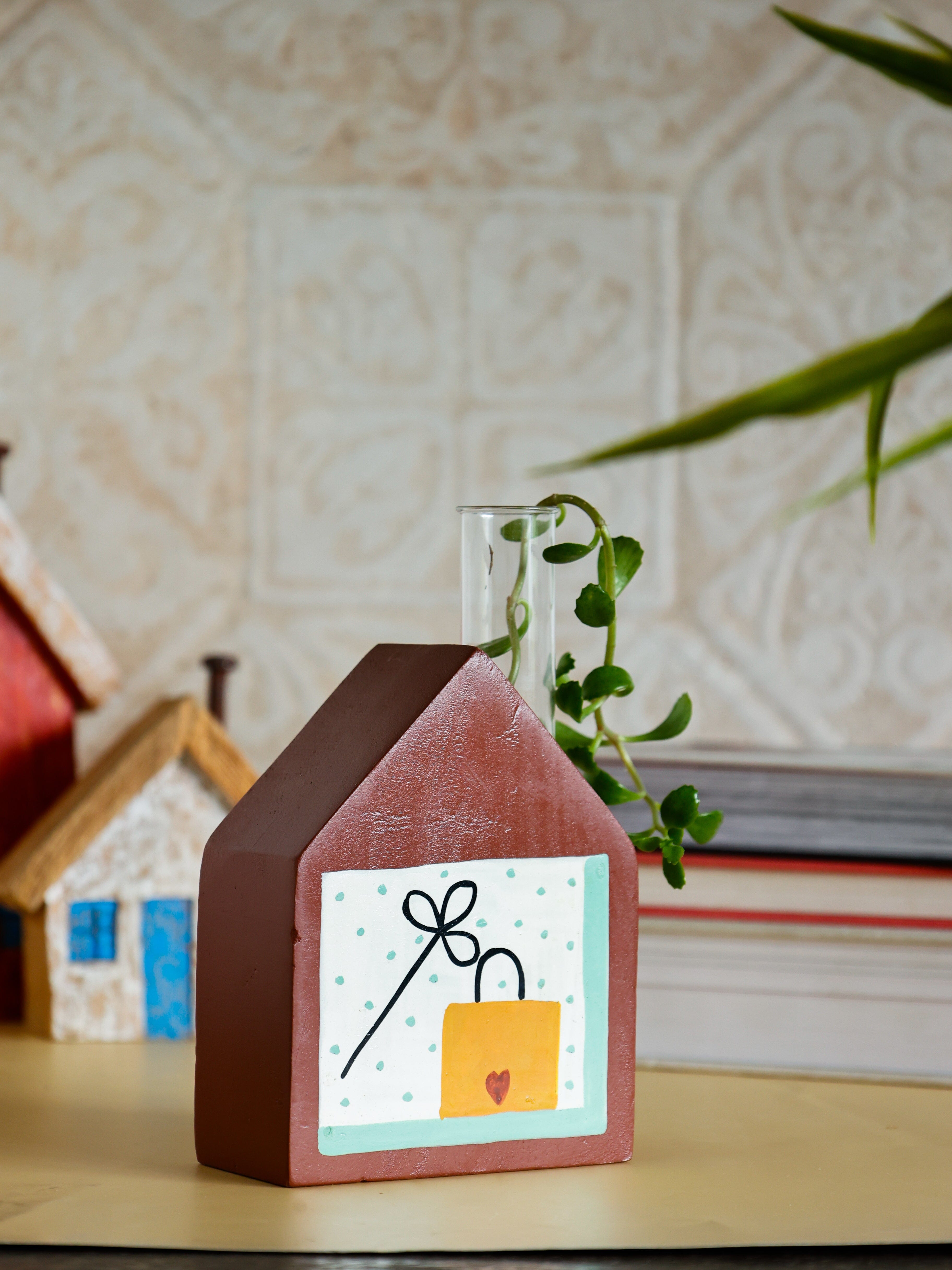 Cozy Corner Handpainted Wooden Bud Vase