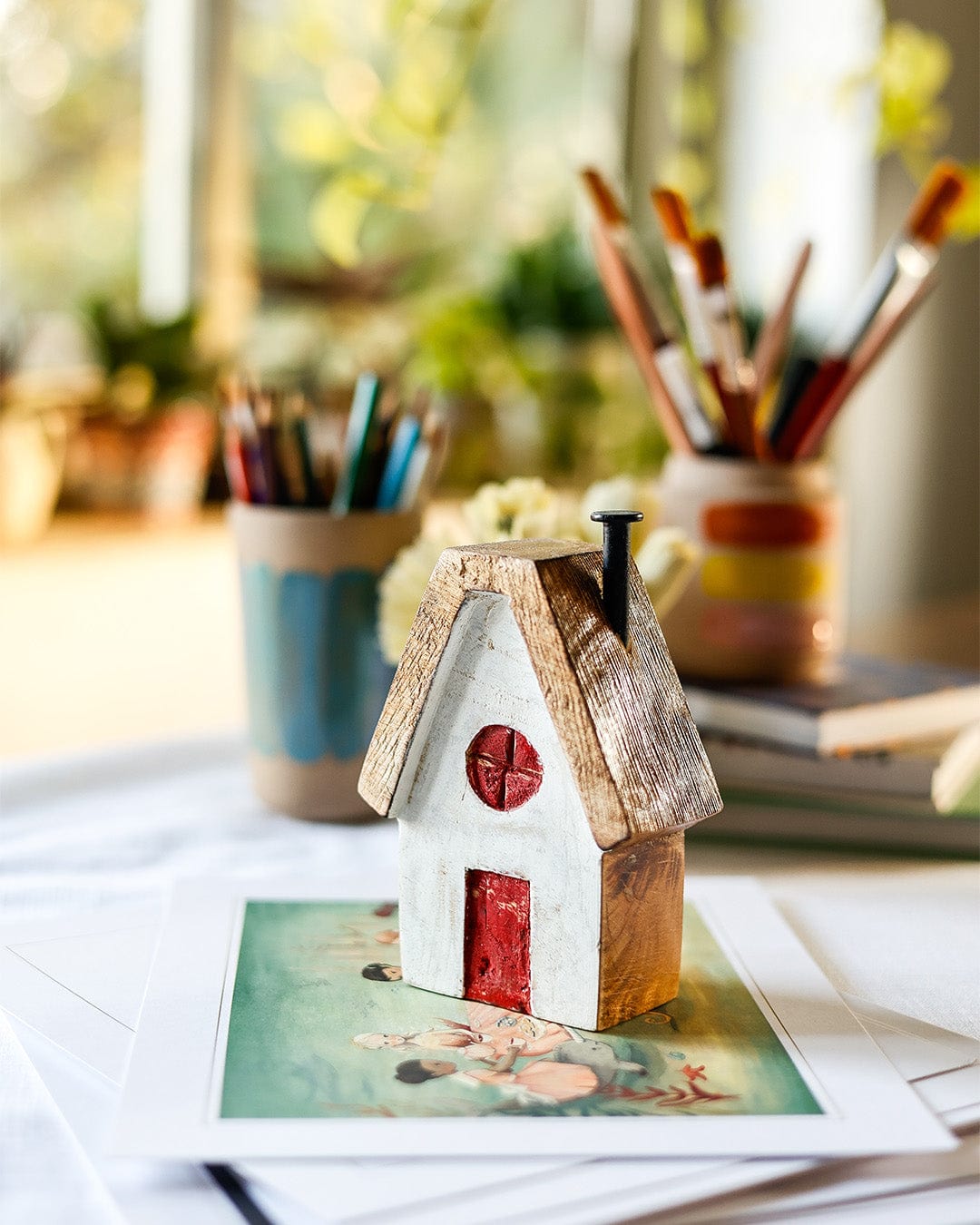 Tiny Homes Wooden Paperweight - White