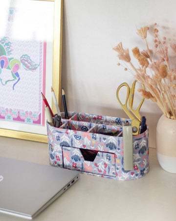 Pearlised Paper Leather 7 In 1 Desk Organiser- Blue Meadow