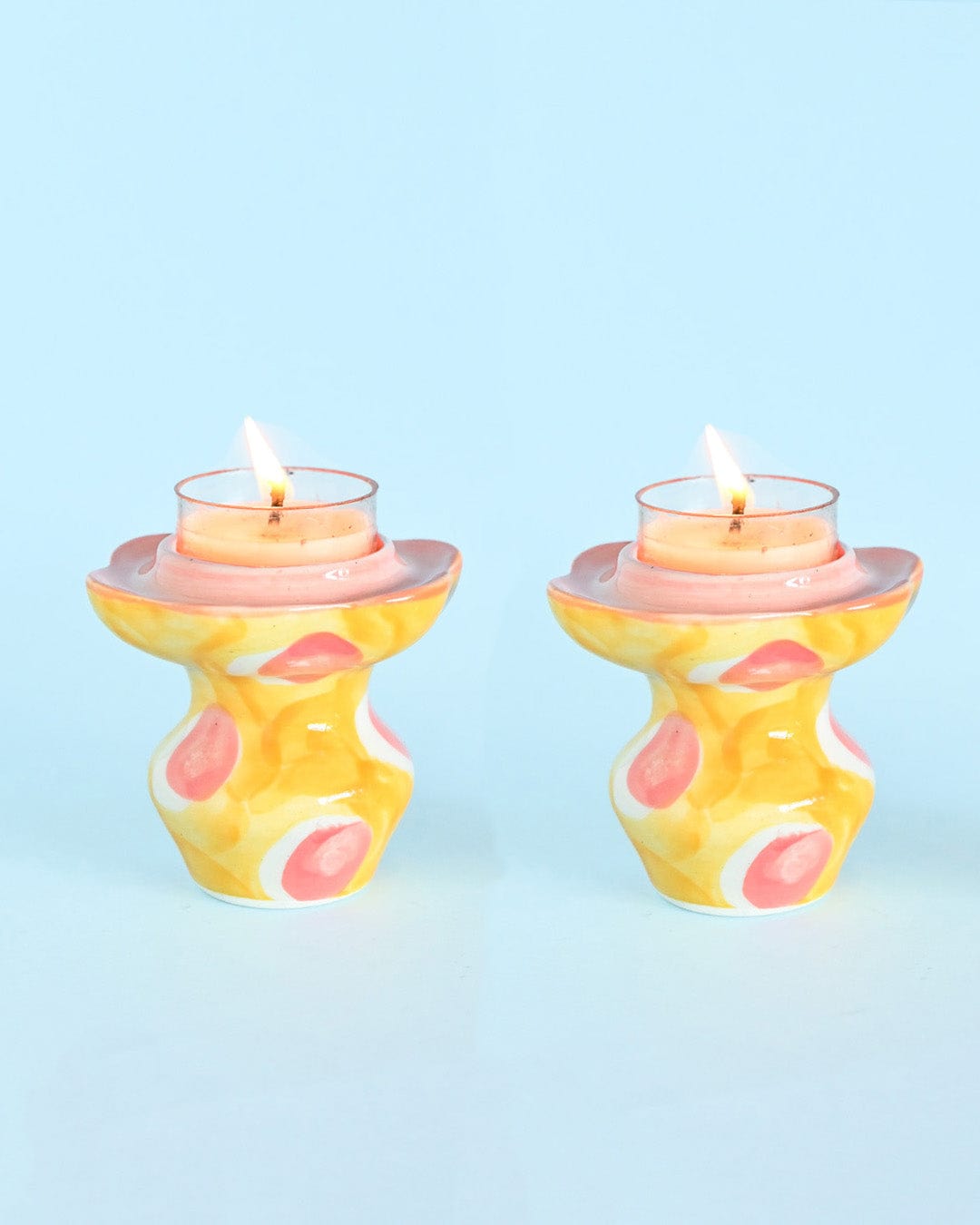 Ruby Sunset Handpainted Tealight Holders - Set of 2