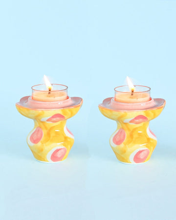 Ruby Sunset Handpainted Tealight Holders - Set of 2