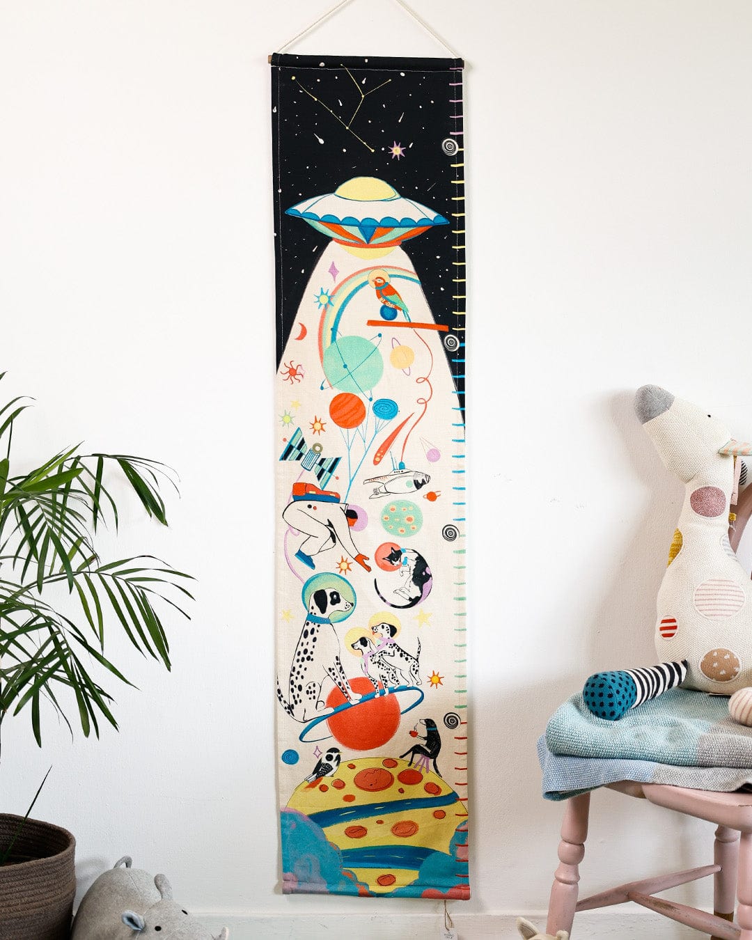 Space Age Handpainted Cotton Fabric Height Chart