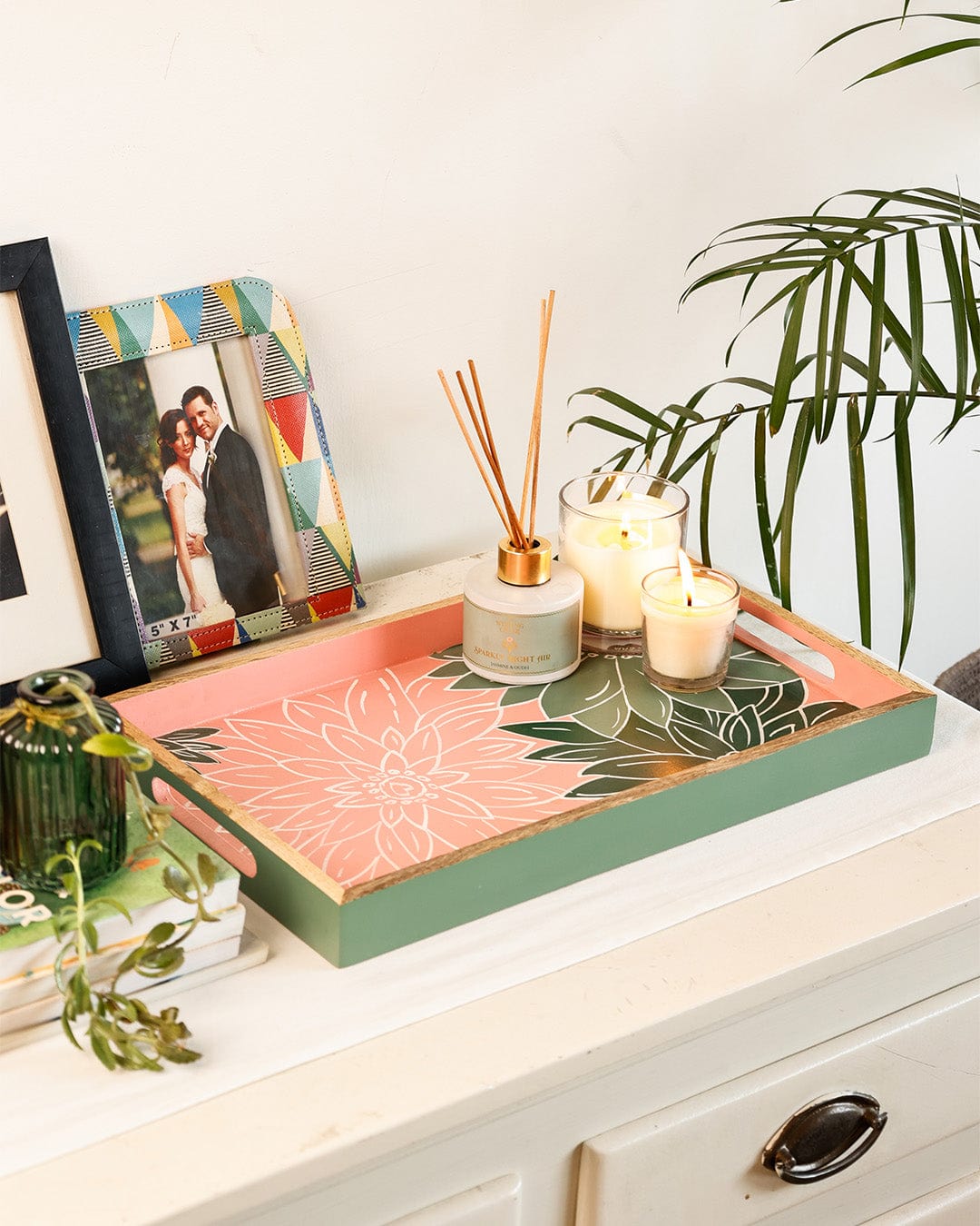 Indian Garden Handpainted Wood Tray - 18 L X 12 W X 1.25 H inches