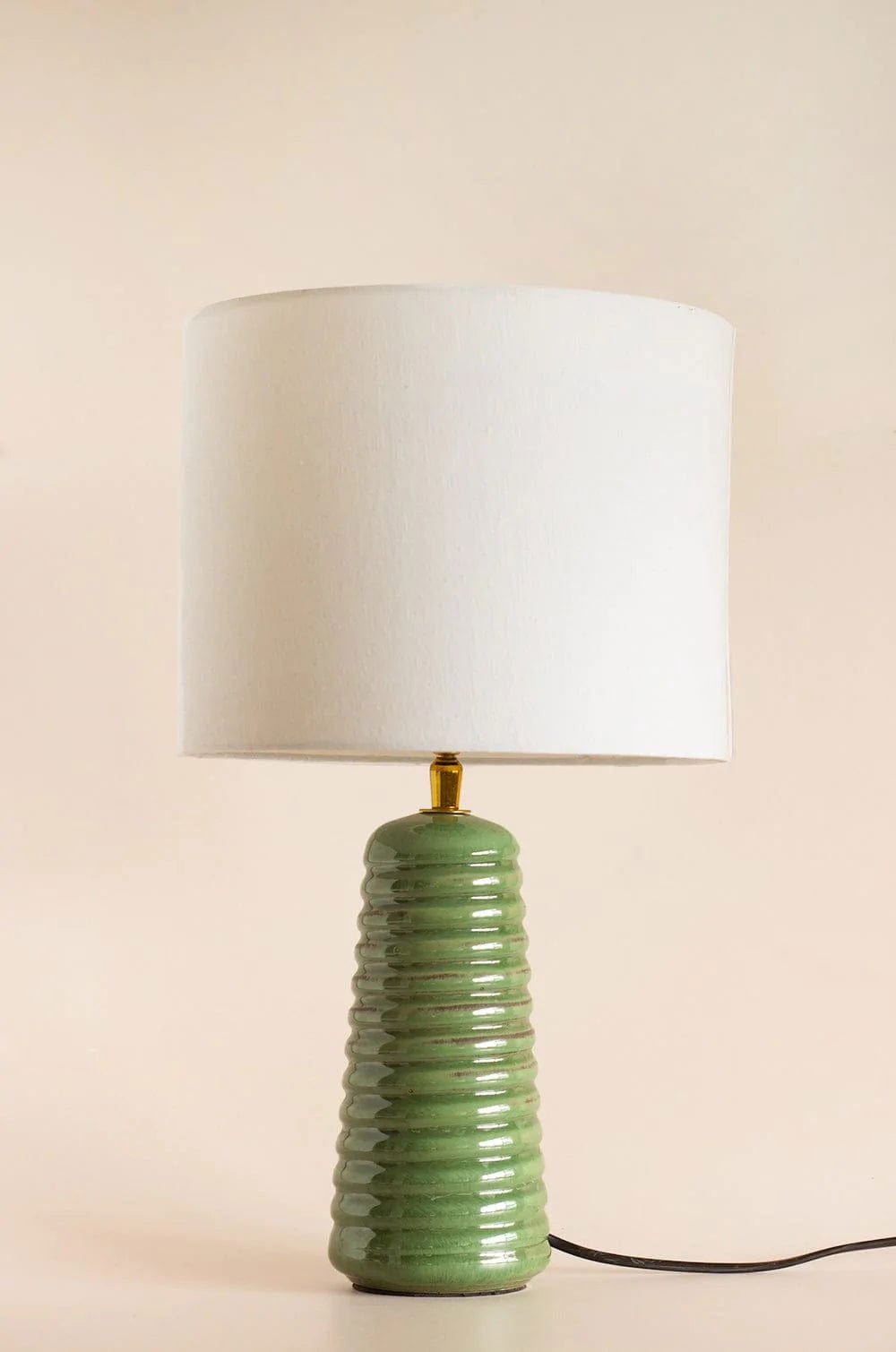 Helix Ceramic Lamp with Lampshade - Reactive Green