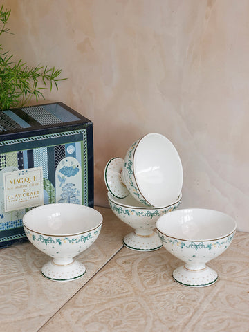 Magique by The Wishing Chair - Emerald Ribbon Fine China Ceramic Collection - Dessert Cups - Set of 4