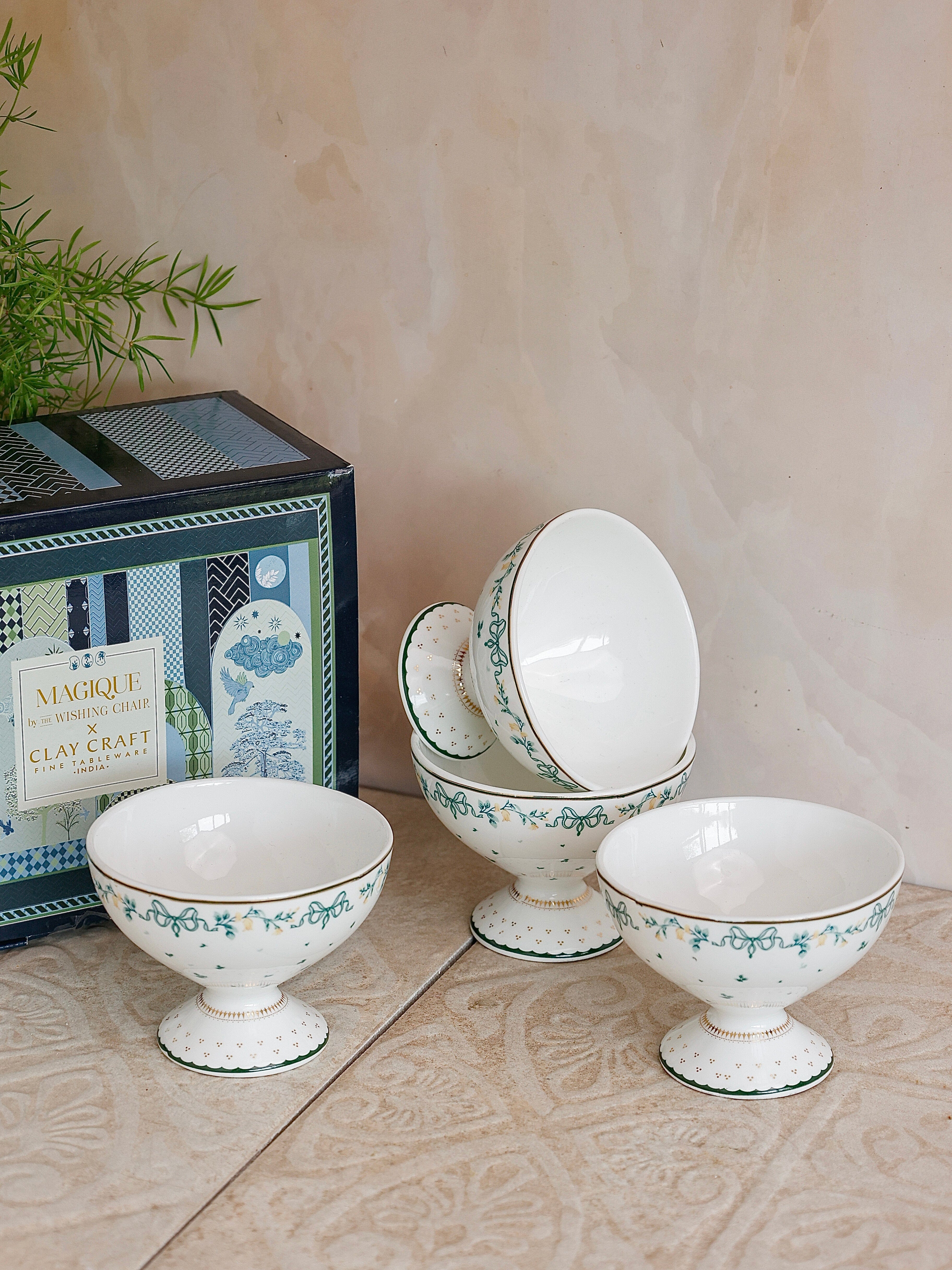 Magique by The Wishing Chair - Emerald Ribbon Fine China Ceramic Collection - Dessert Cups - Set of 4