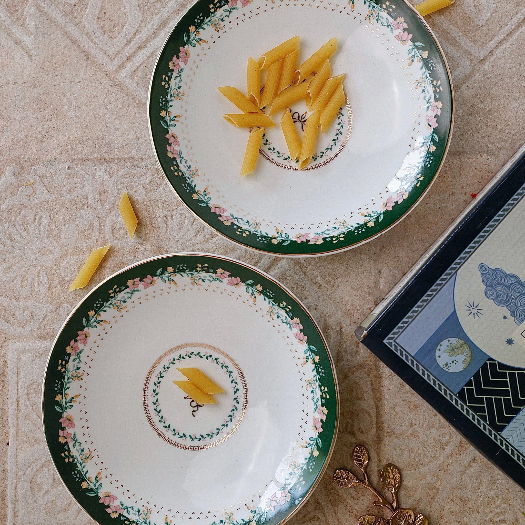Magique by The Wishing Chair - Emerald Ribbon Fine China Ceramic Collection - Pasta Plates - Set of 2