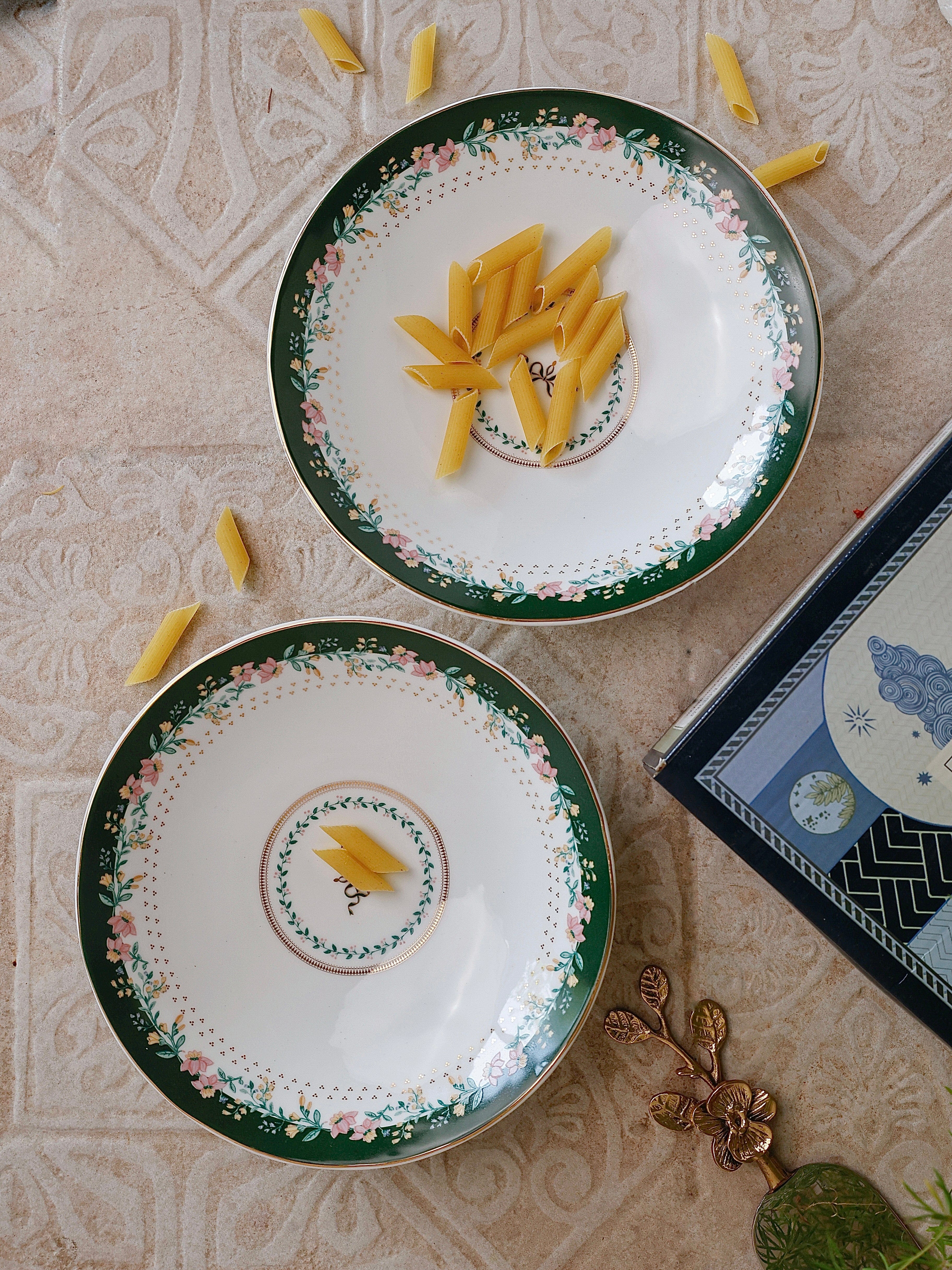 Magique by The Wishing Chair - Emerald Ribbon Fine China Ceramic Collection - Pasta Plates - Set of 2