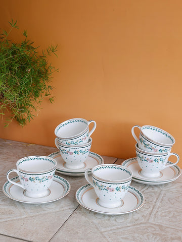 Magique by The Wishing Chair - Emerald Ribbon Fine China Ceramic Collection - Teacups & Saucers - Set of 6