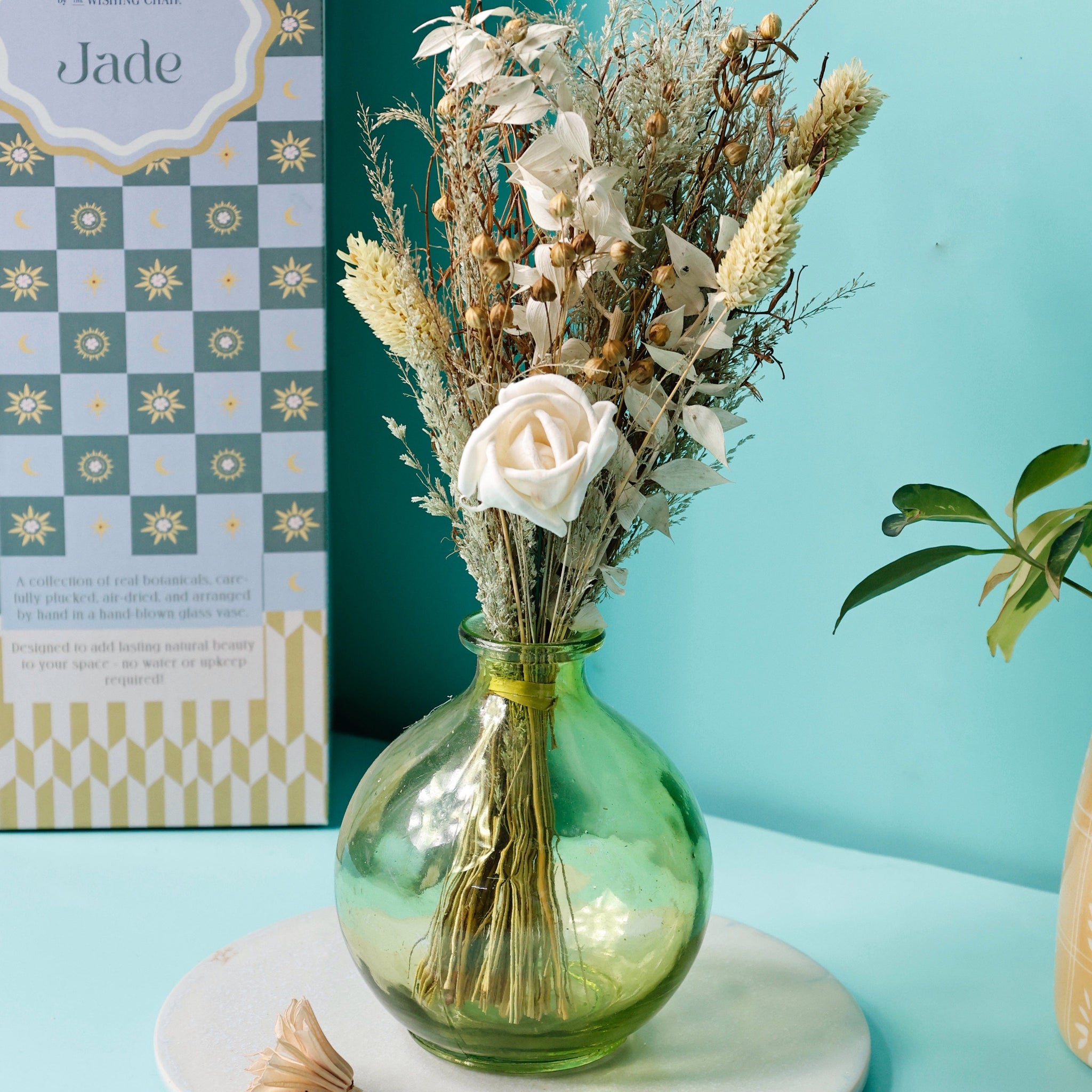 Magique by The Wishing Chair - Jade Dried Flowers & Glass Vase