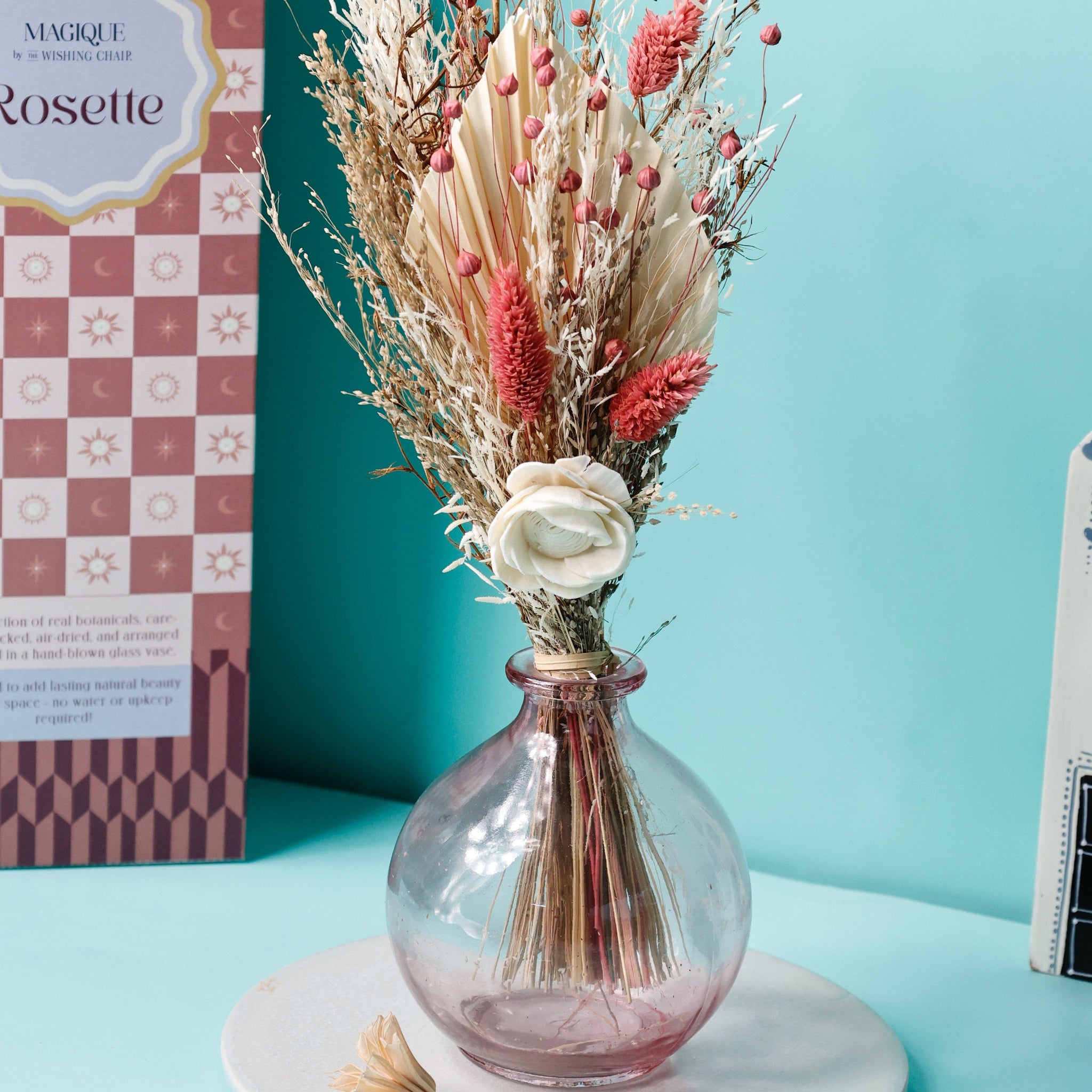 Magique by The Wishing Chair - Rosette Dried Flowers & Glass Vase