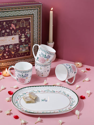 Magique by The Wishing Chair x ClayCraft :  Emerald Ribbon - Celebrations Giftbox | Set of 4 Mugs & Platter