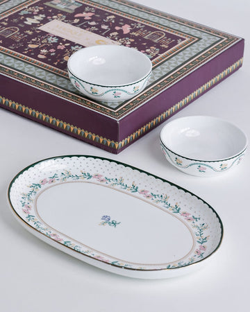 Magique by The Wishing Chair x ClayCraft :  Emerald Ribbon - Glow Giftbox | Set of 2 bowls & Platter