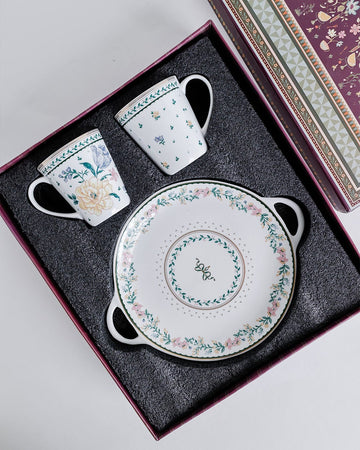 Magique by The Wishing Chair x ClayCraft :  Emerald Ribbon - Lustre Giftbox | Set of 2 Mugs & Tawa Platter