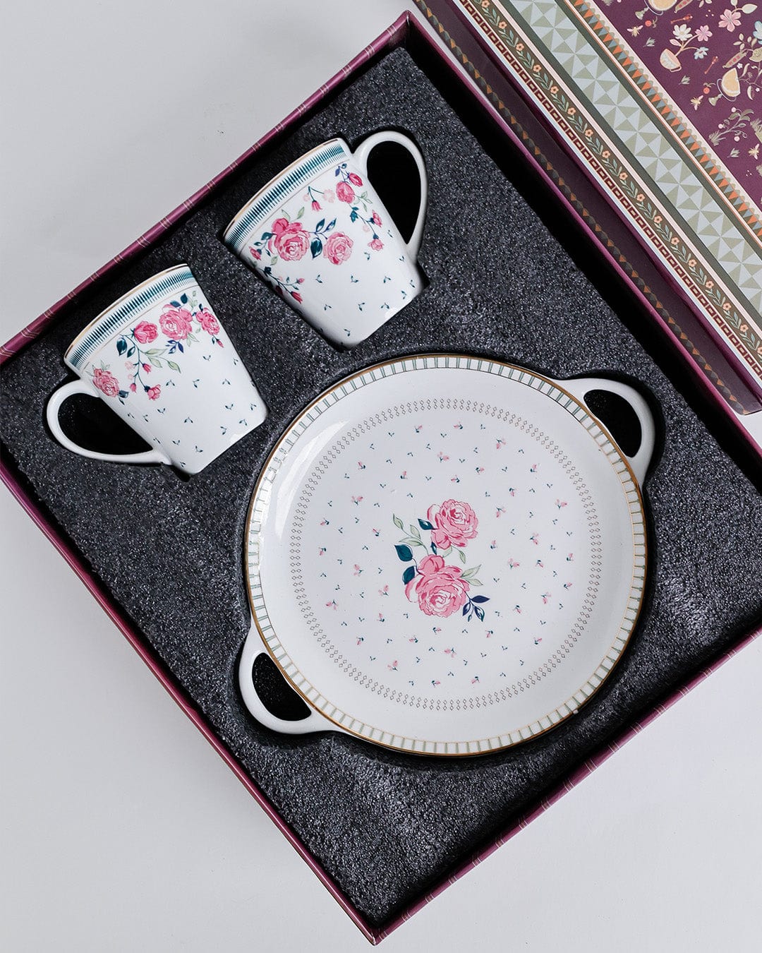 Magique by The Wishing Chair x ClayCraft : Portrait of Rose - Lustre Giftbox | Set of 2 Mugs & Tawa Platter