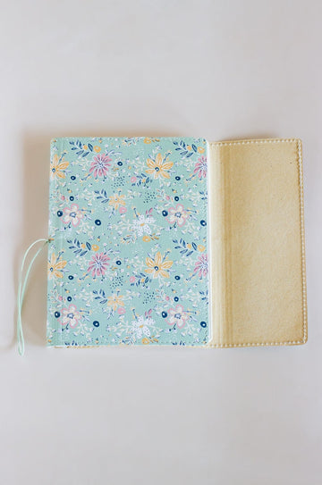 Pearlised Paper Leather A5 Notebook- Mint Magnolias
