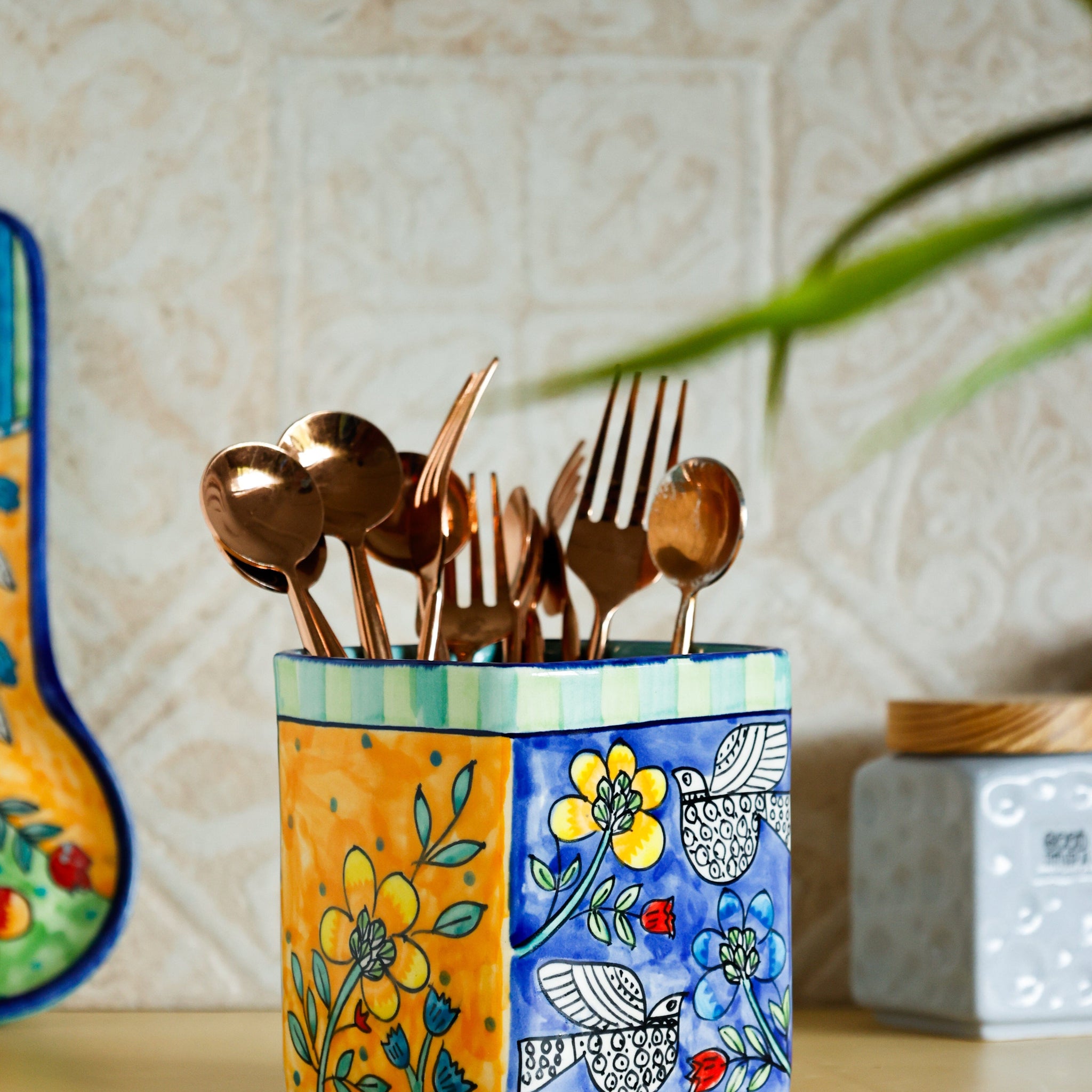 Perch Handpainted Ceramic Cutlery Holder