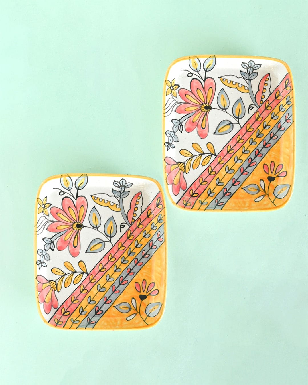 Pink Horizon Handpainted Platter-Set of 2