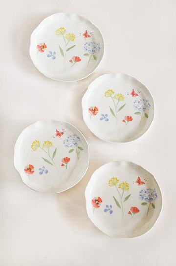 Wildflower Meadow Handpainted Ceramic Plates - Set of 4