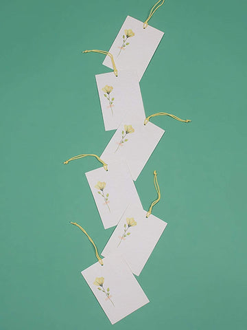 Pressed Flower Tags- Yellow- Set Of 6