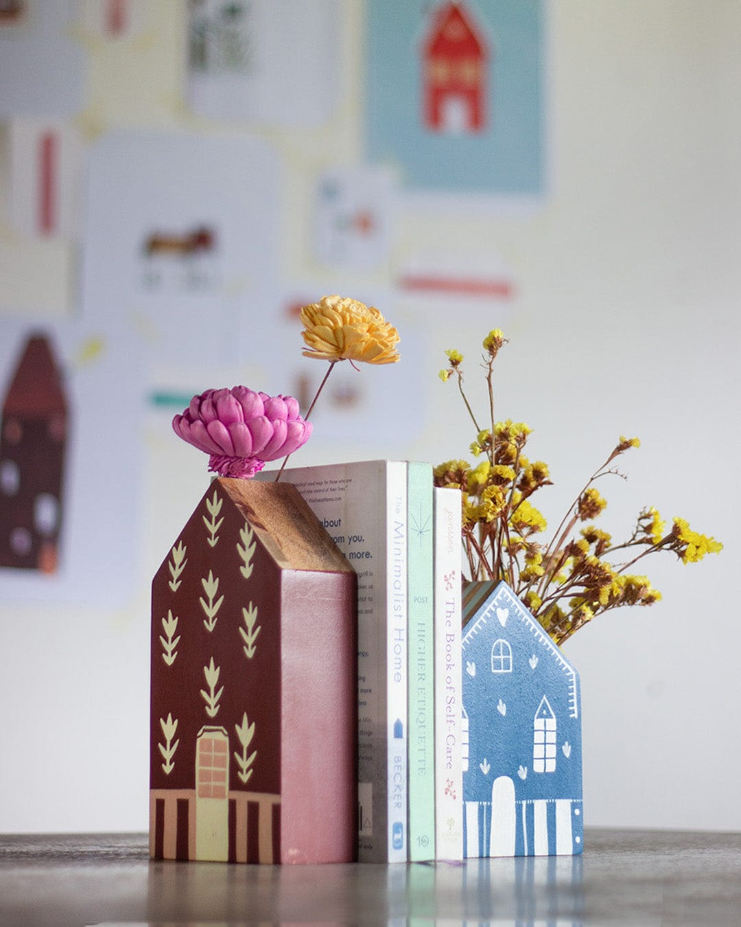 Reading Roofs Hanpdainted Bookends - Set of 2