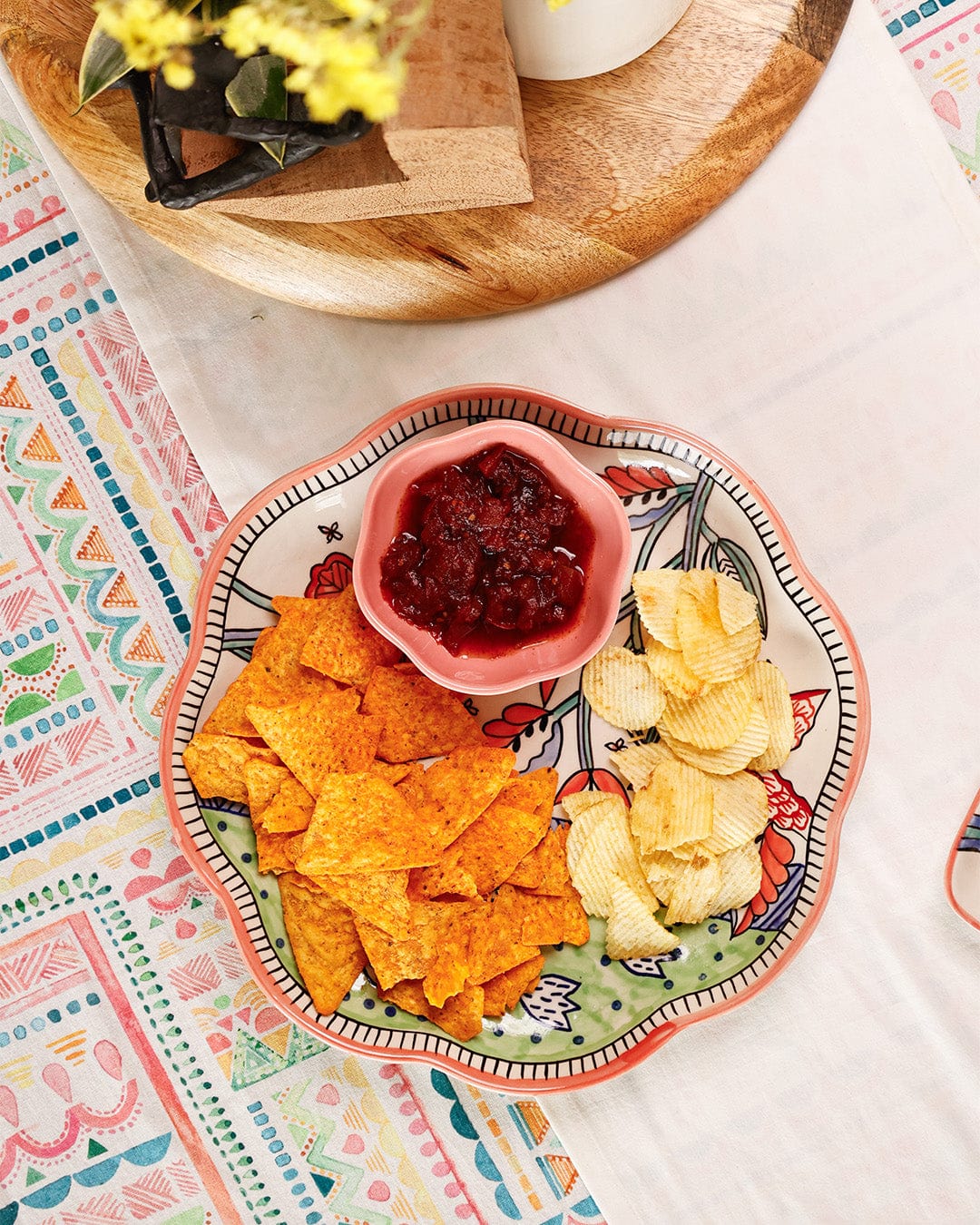 Dance in a Flowerbed -  Ceramic Chip & Dip Platter with Bowl