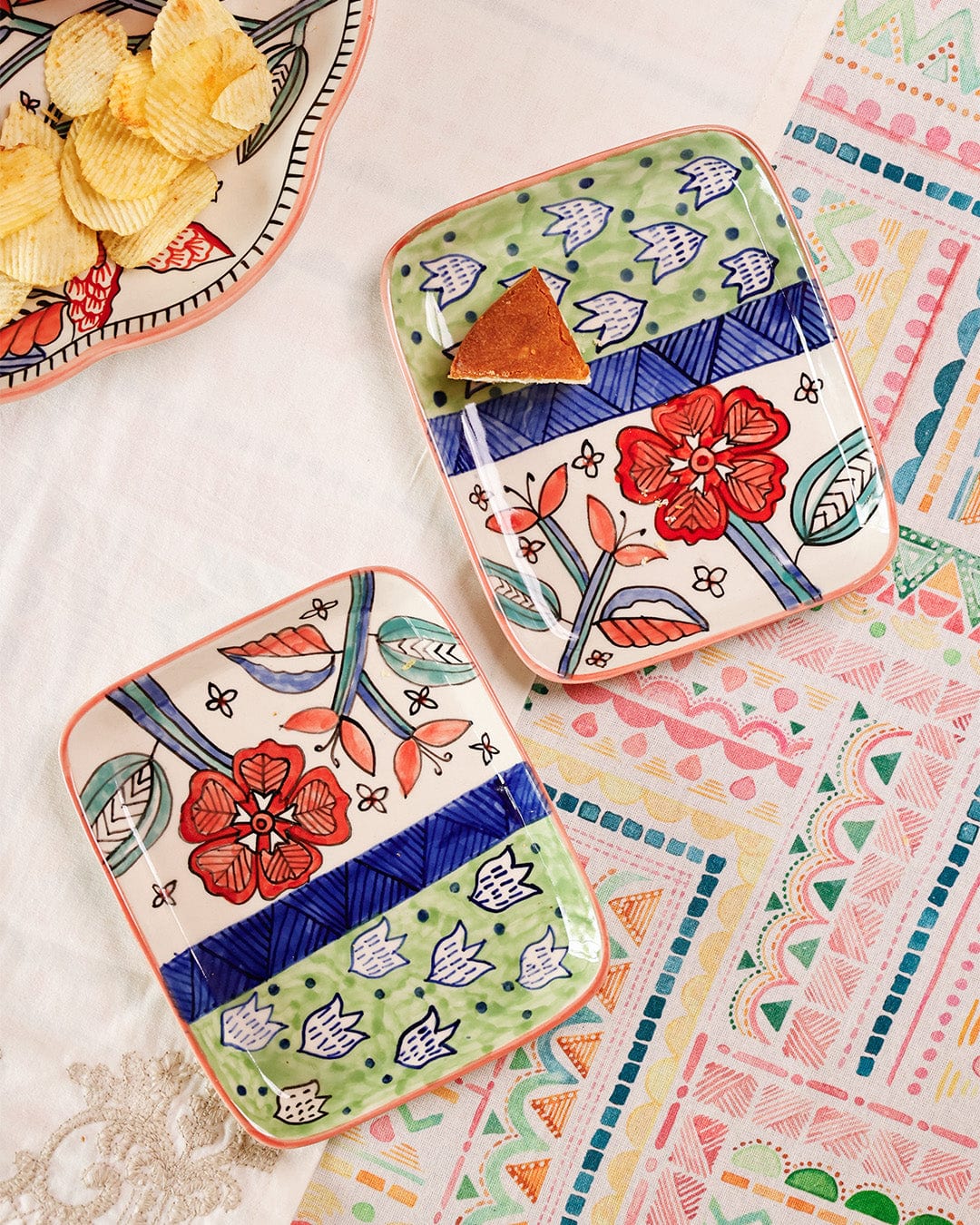 Dance in a Flowerbed Ceramic Square Platters- Set of 2