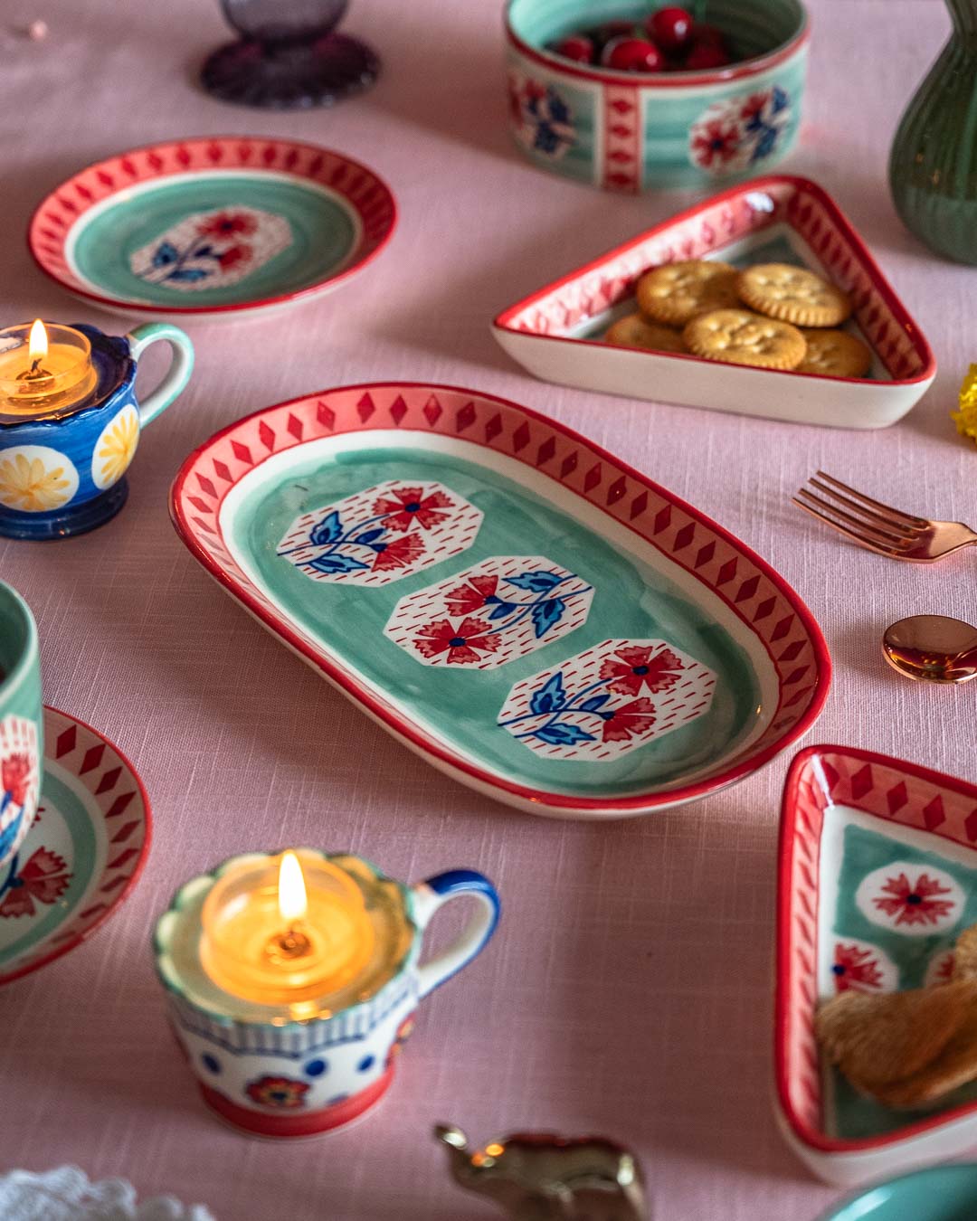 Poppies & Play Hand-painted Oval Platters.