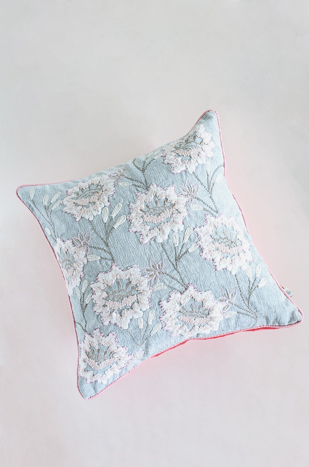 Alice Hand Embroidered Cushion Cover- Sky Blue